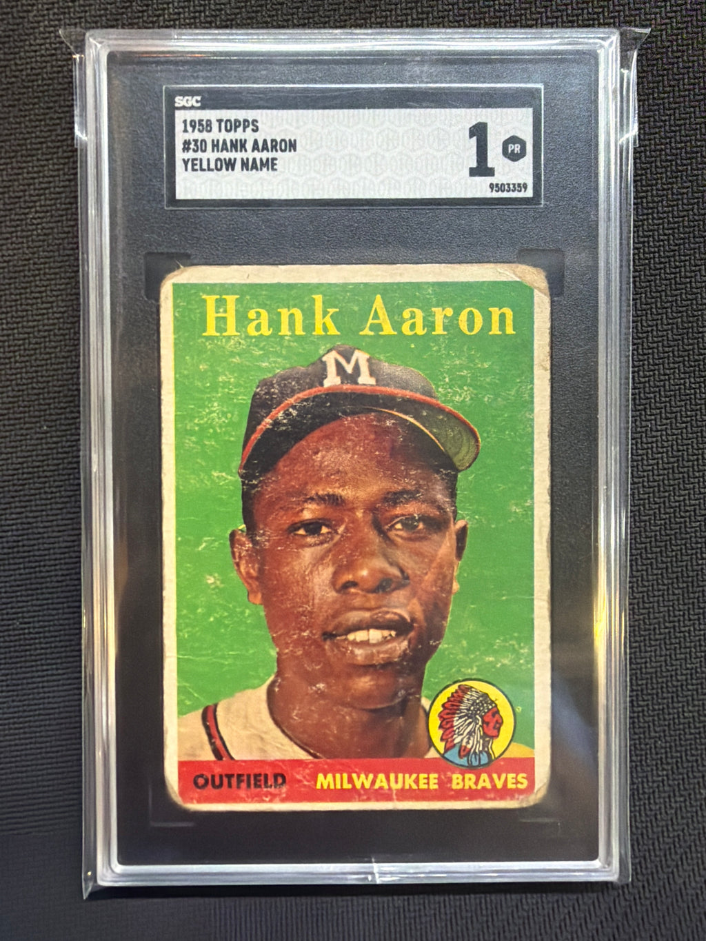 1958 Topps #30 Hank Aaron Yellow Name SGC 1 Braves