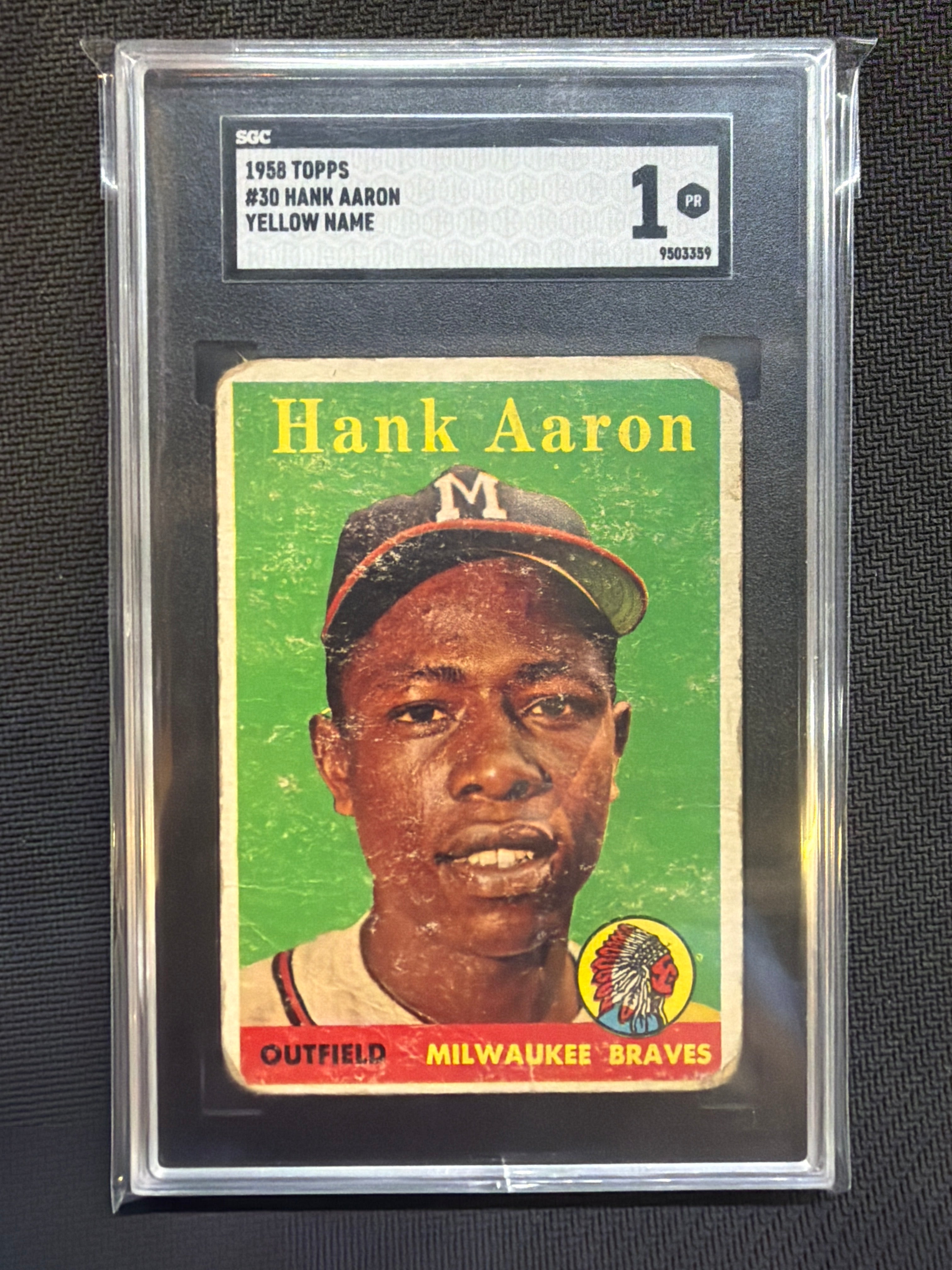 1958 Topps #30 Hank Aaron Yellow Name SGC 1 Braves