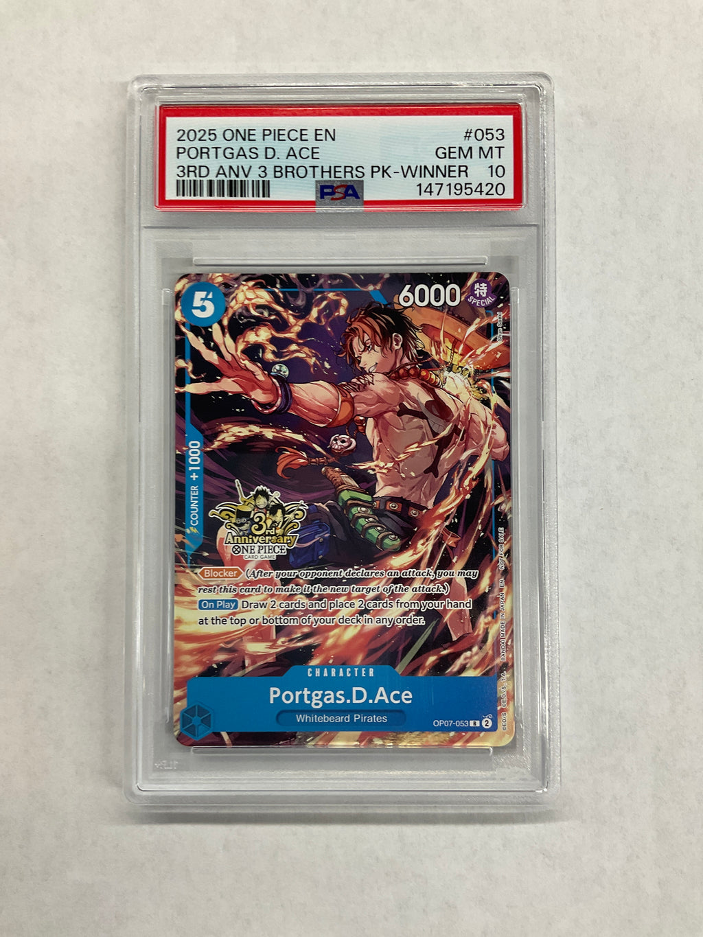 2025 One Piece  Portgas.D.Ace 3rd Anniversary Brothers Pack Winner #053 PSA 10