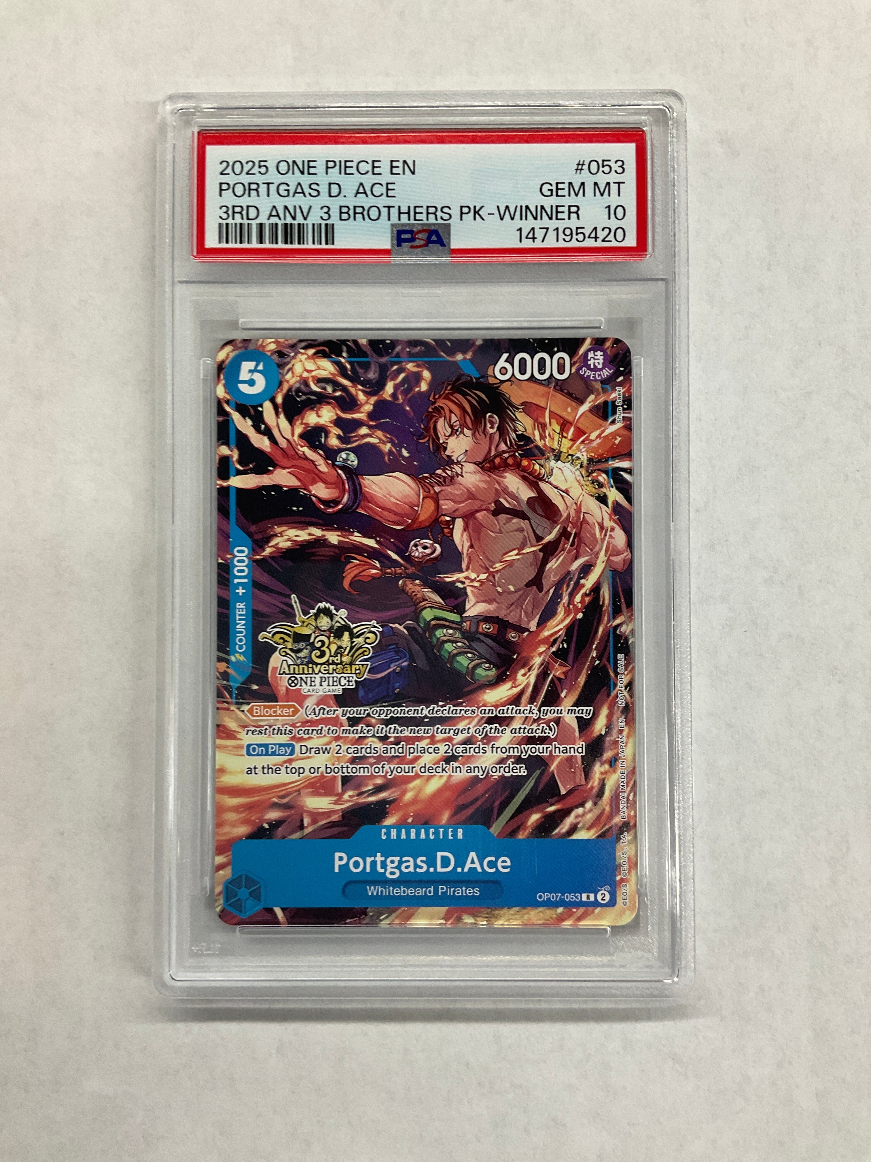 2025 One Piece  Portgas.D.Ace 3rd Anniversary Brothers Pack Winner #053 PSA 10