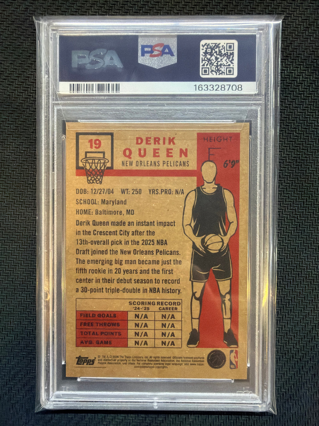 2026 Topps Living Derik Queen #19 PSA 10 Pelicans 708