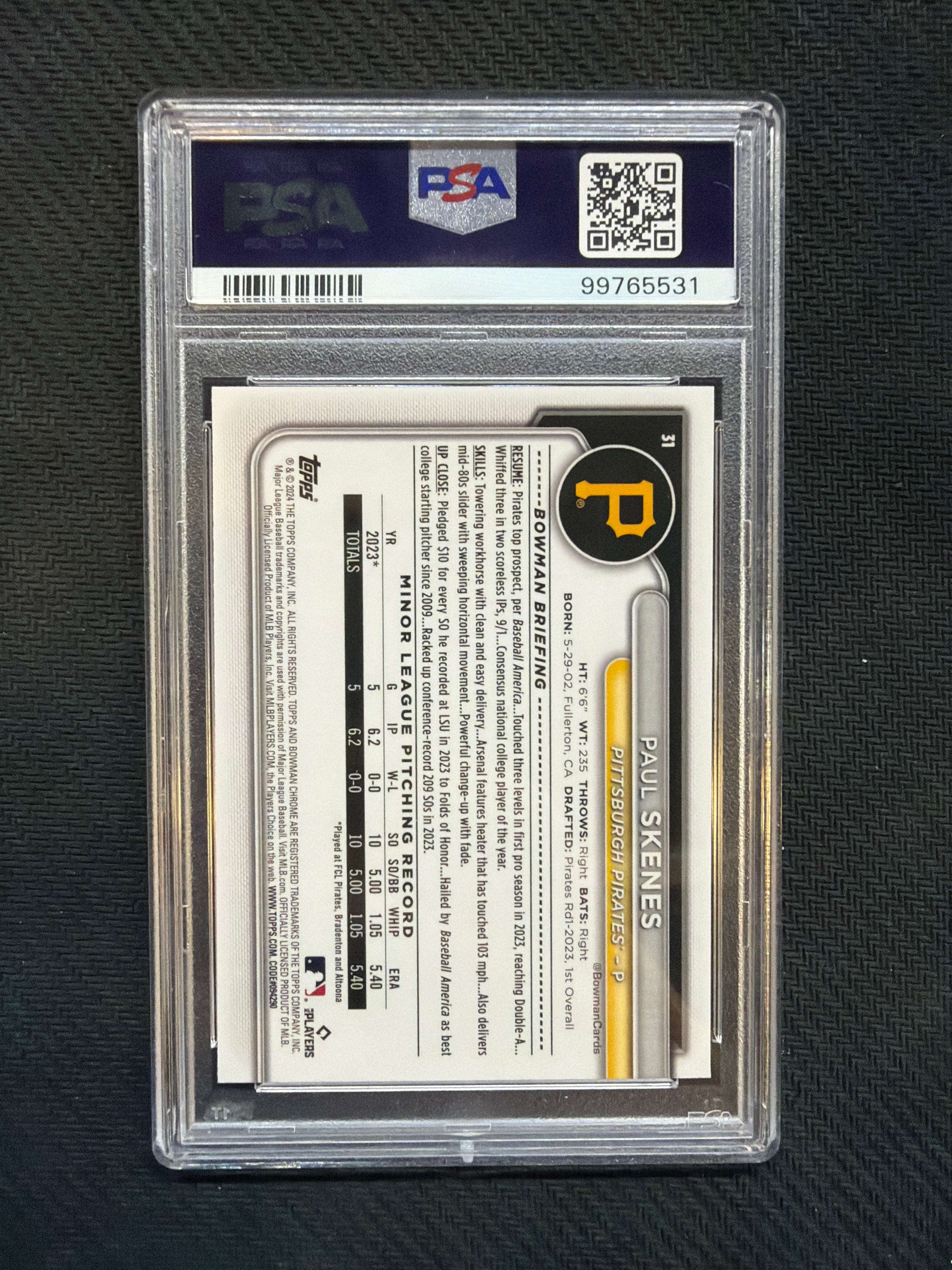 2024 Bowman Chrome Mega Box Paul Skenes Rookie PSA 9 Pirates