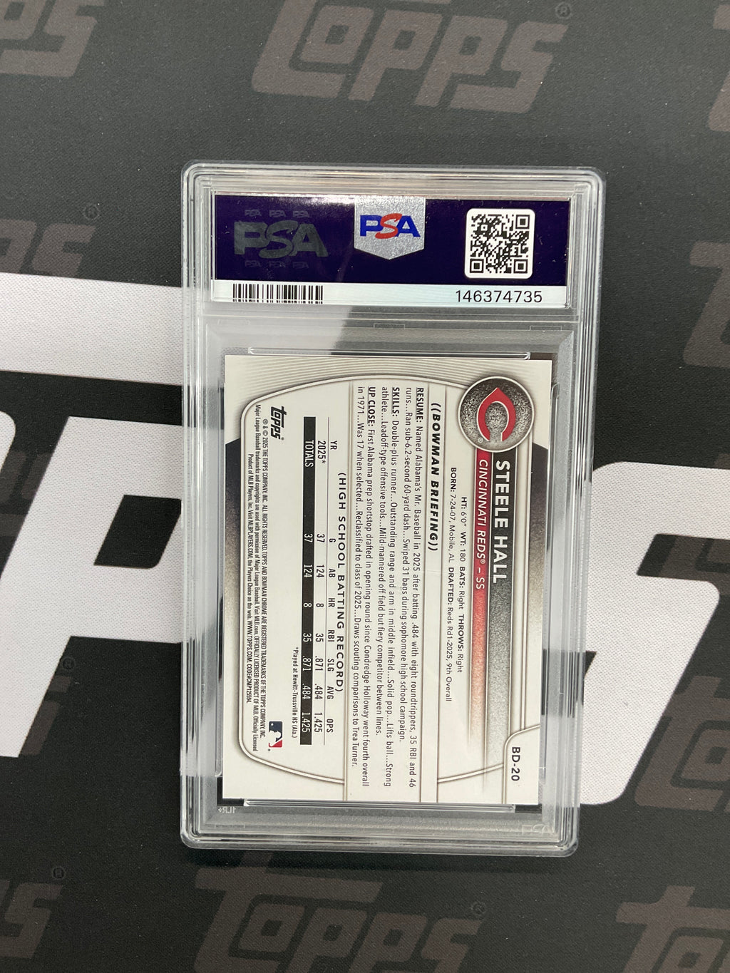 2025 Bowman Draft Steele Hall Rookie 1st PSA 9 Reds