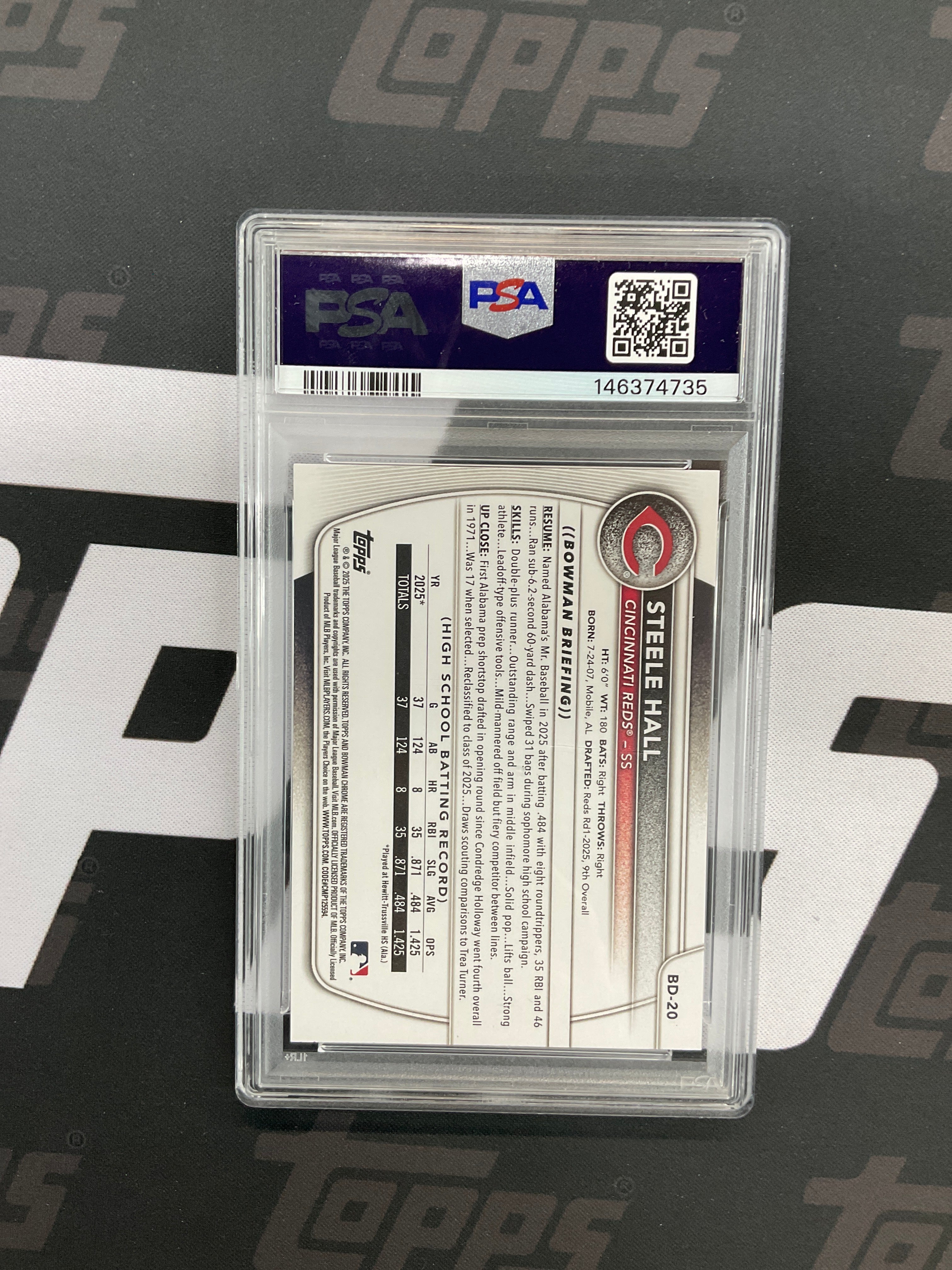 2025 Bowman Draft Steele Hall Rookie 1st PSA 9 Reds