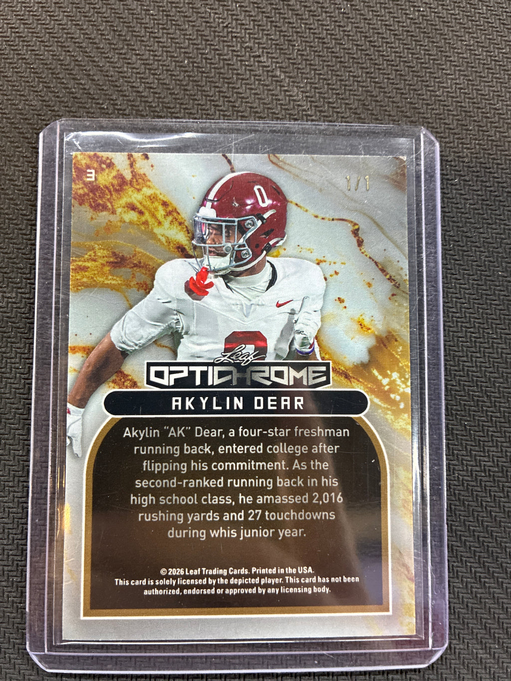 2026 Leaf Optichrome Akylin Dear Gold Vinyl 1/1 Alabama
