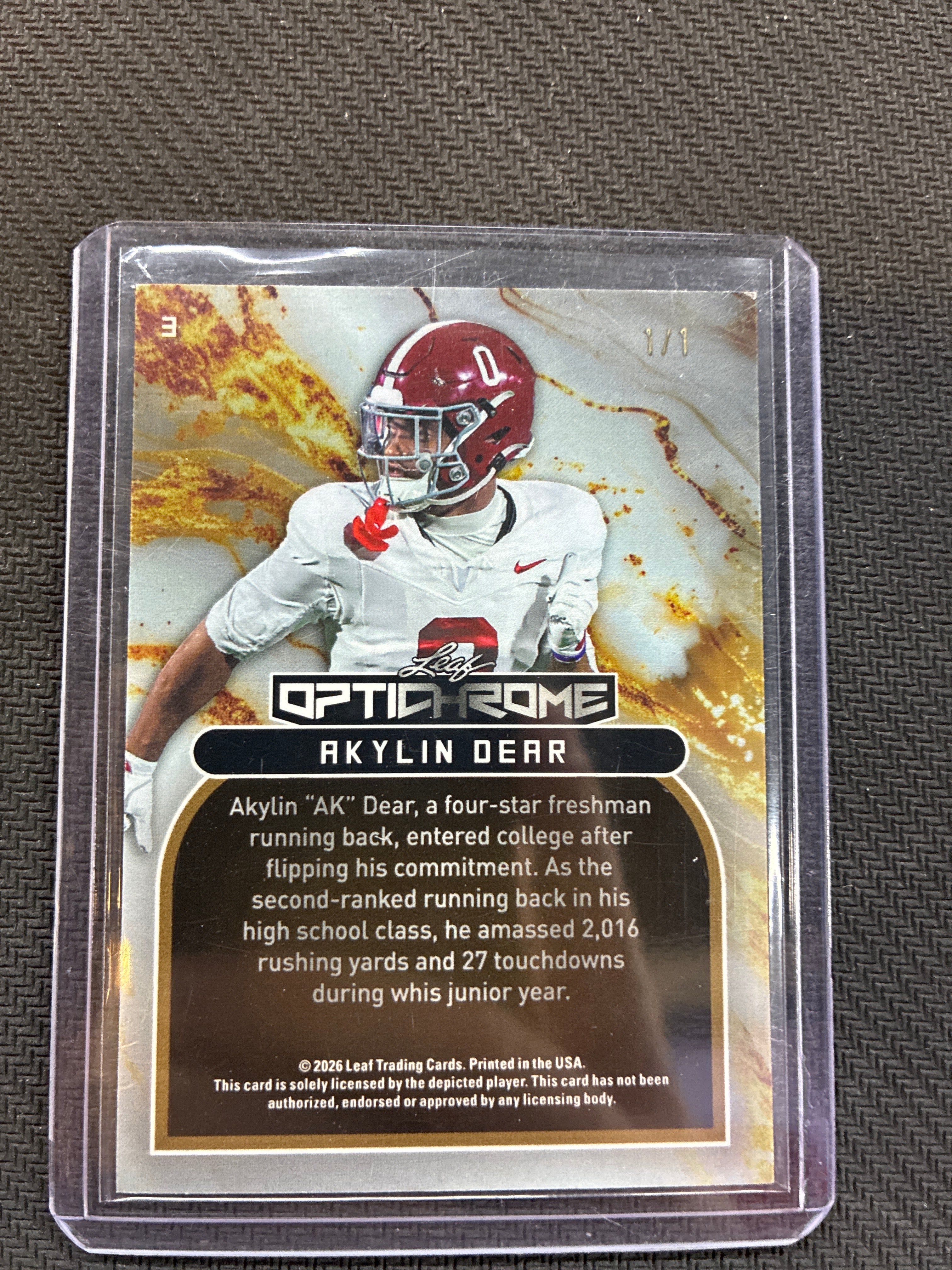 2026 Leaf Optichrome Akylin Dear Gold Vinyl 1/1 Alabama