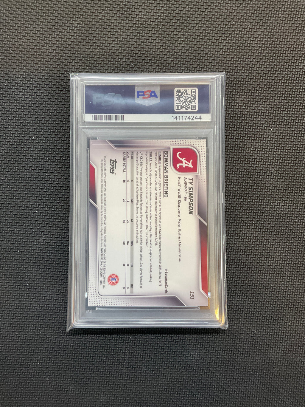 2025 Bowman U Chrome Ty Simpson Black & Gold /25 PSA 9 Alabama