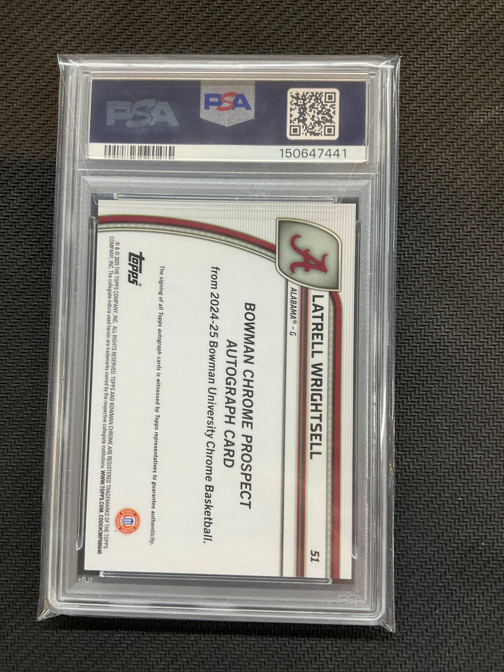 2024 Bowman U Latrell Wrightsell Auto Black Wave PSA 9 Alabama