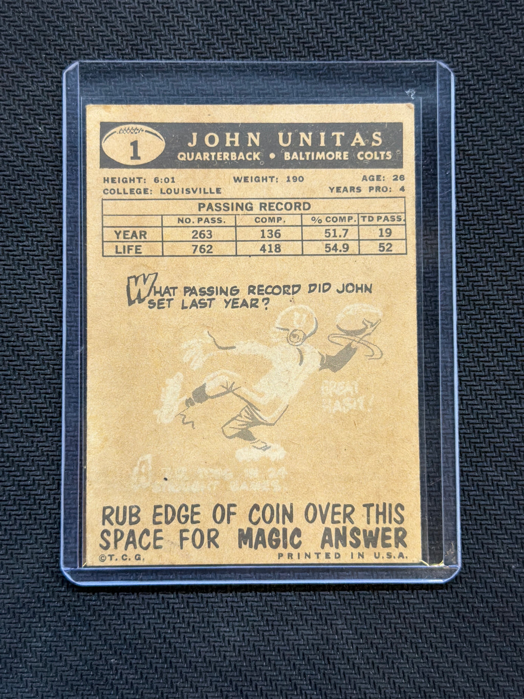 1961 Topps Johnny Unitas #1 Colts