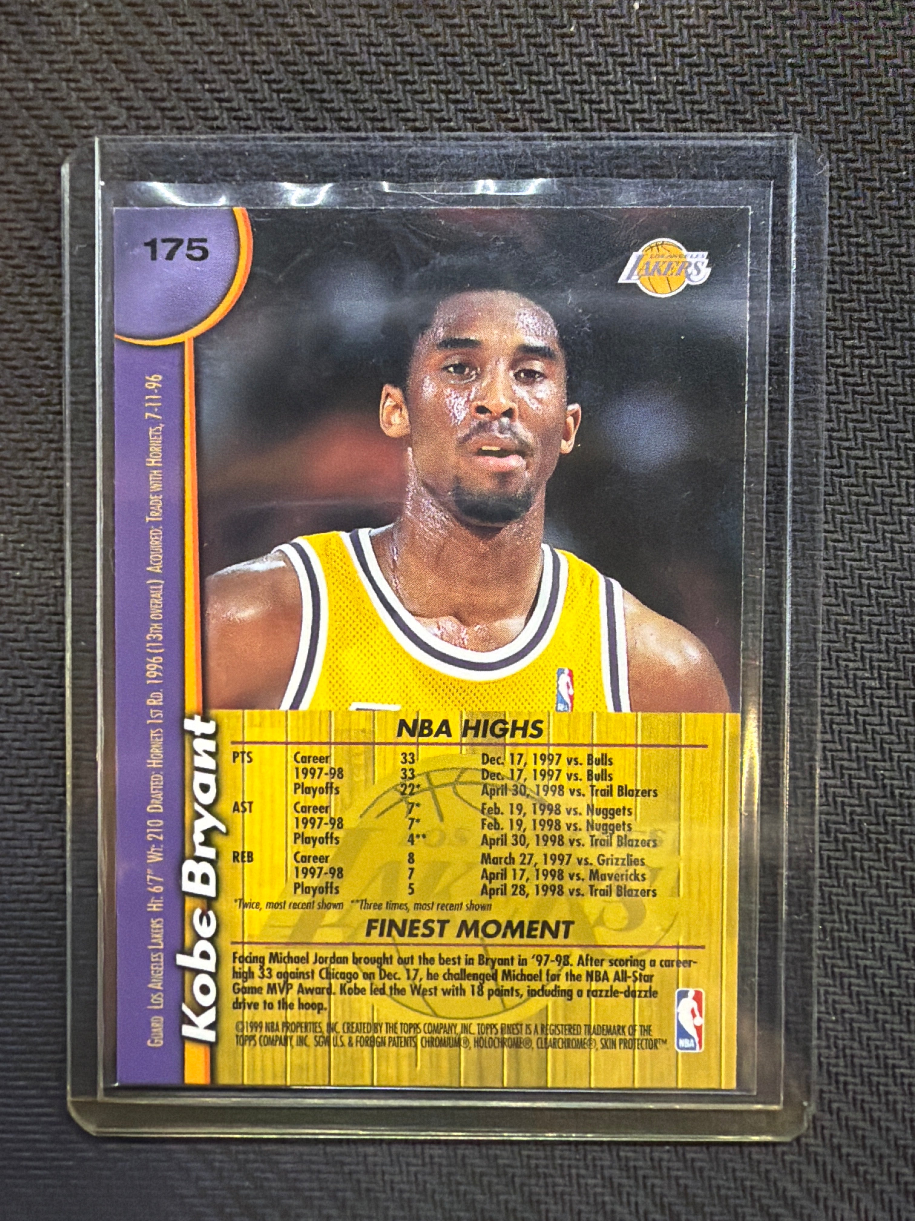 1998 Topps Finest Kobe Bryant W/Coating #175 Lakers