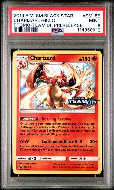 2019 Team Up Prerelease Charizard Holo Black Star Promo #SM158 PSA 9