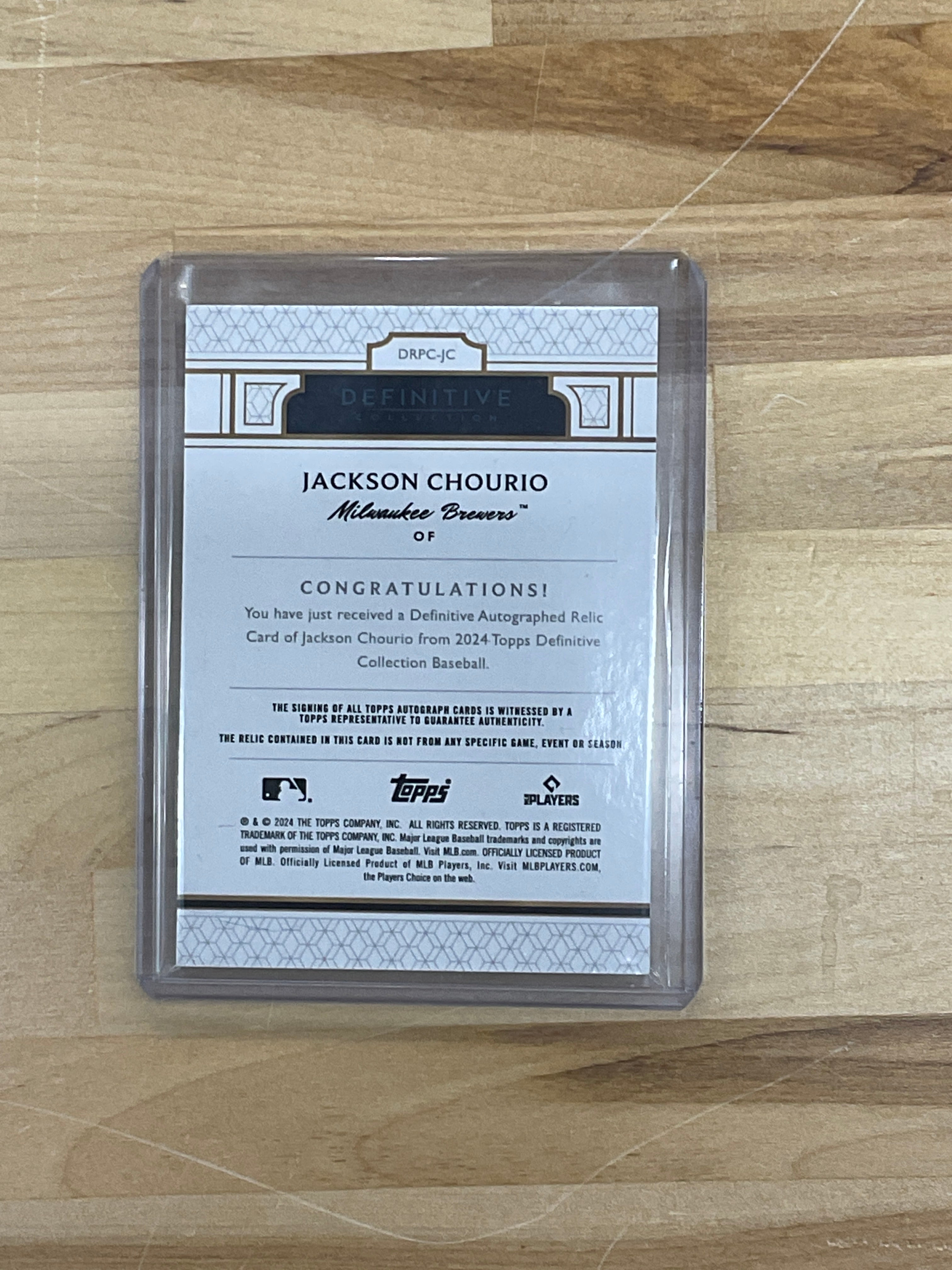 2024 Topps Definitive Jackson Chourio Patch Auto /10 Brewers