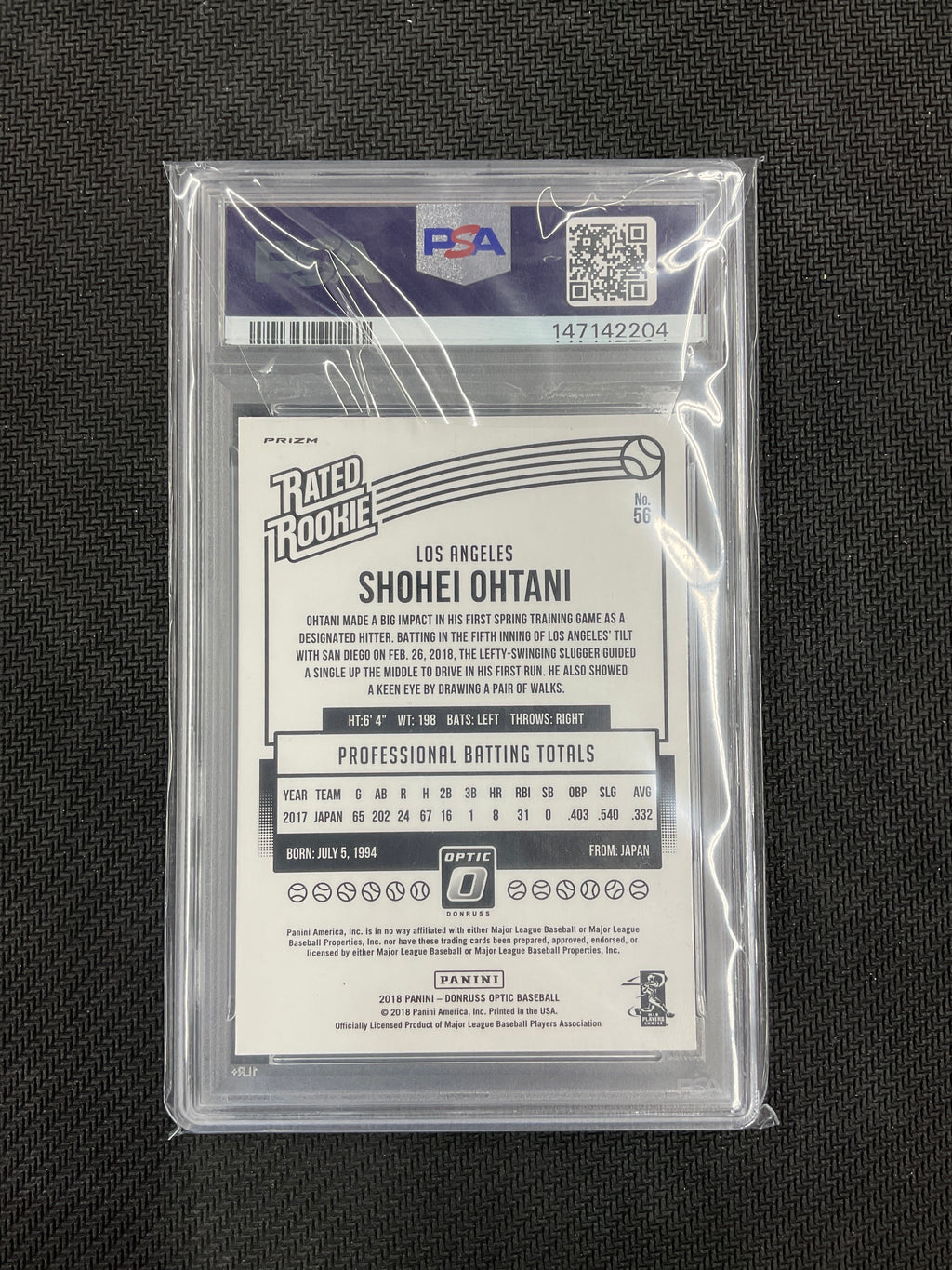 2018 Donruss Optic Shohei Ohtani Rookie Holo PSA 10 Angels