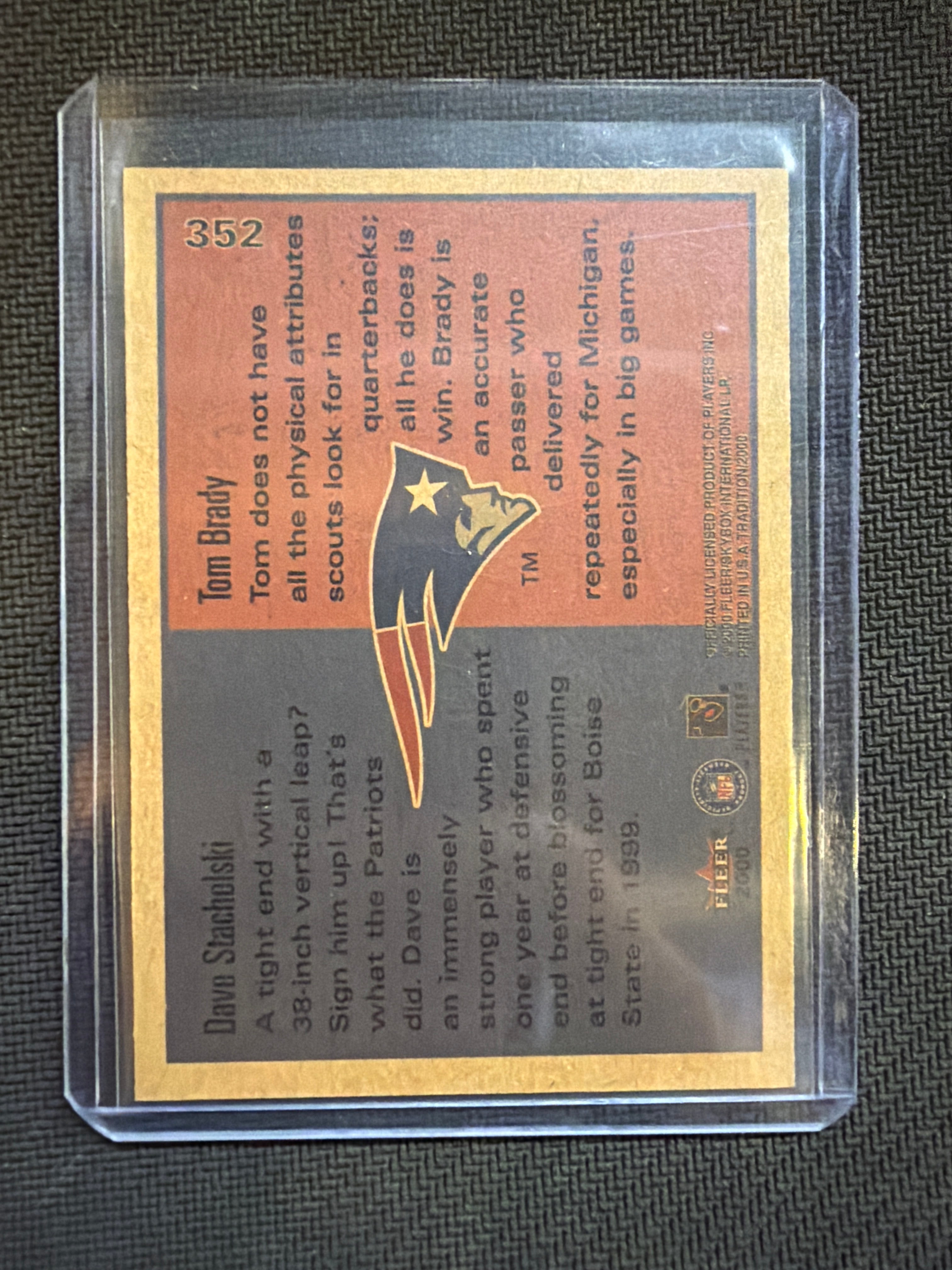 2000 Fleer Tradition Stachelski Brady #352 Rookie Patriots