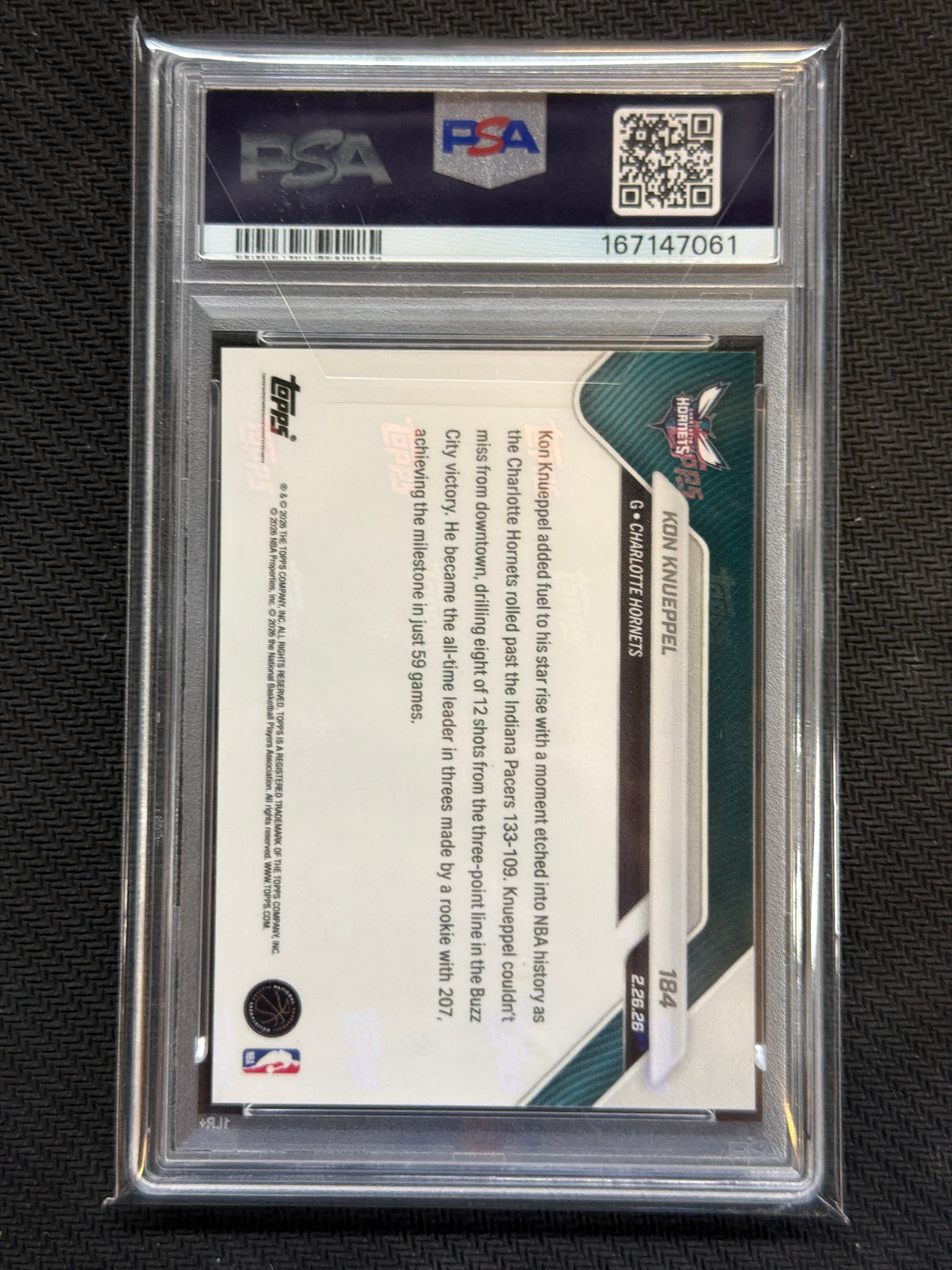 2025/26 Topps Now Kon Knueppel Rookie #184 Career 3PM PSA 10 061