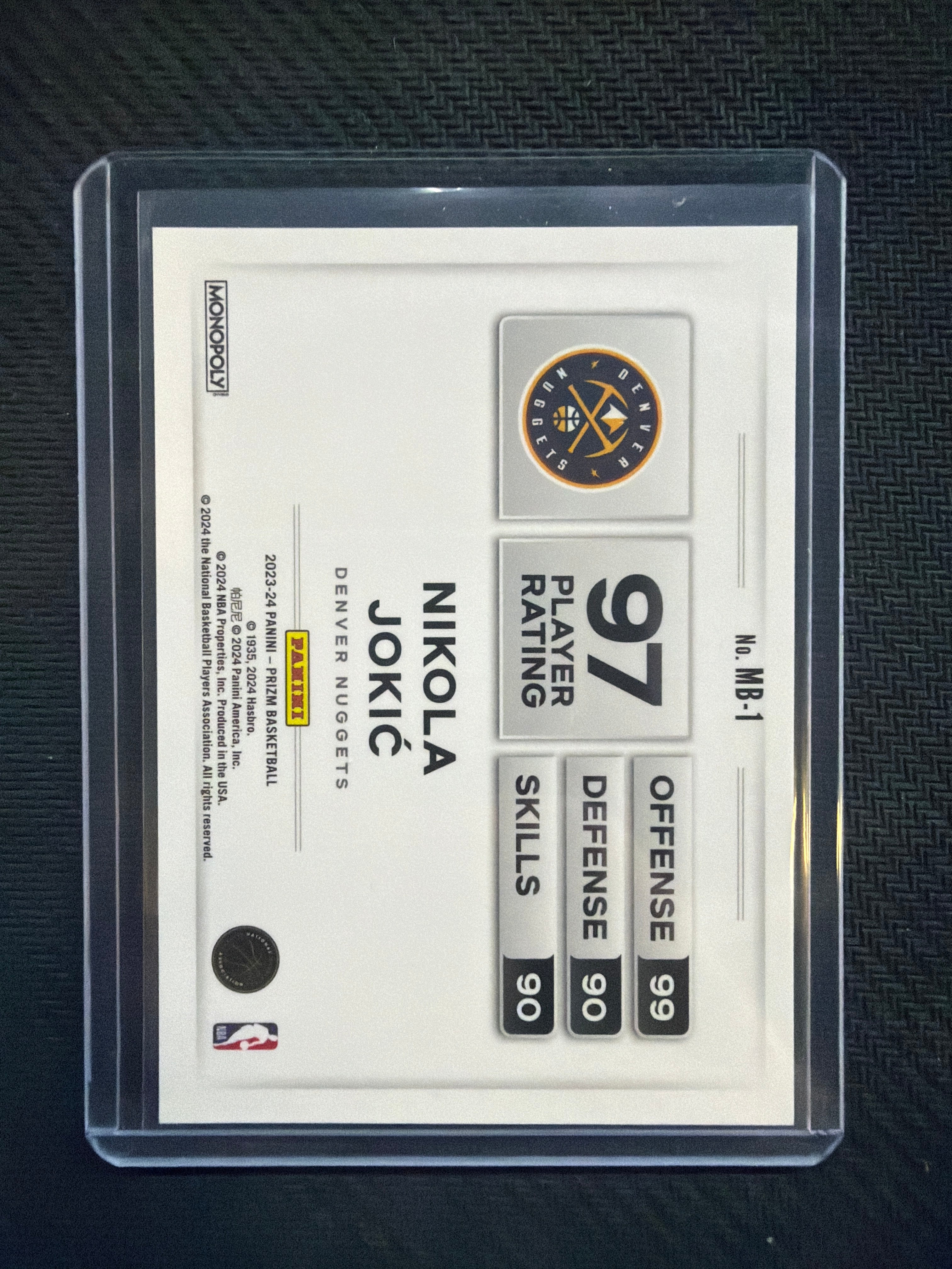 2023-24 Panini Prizm Nikola Jokic Monopoly Color Blast #MB-1 Nuggets