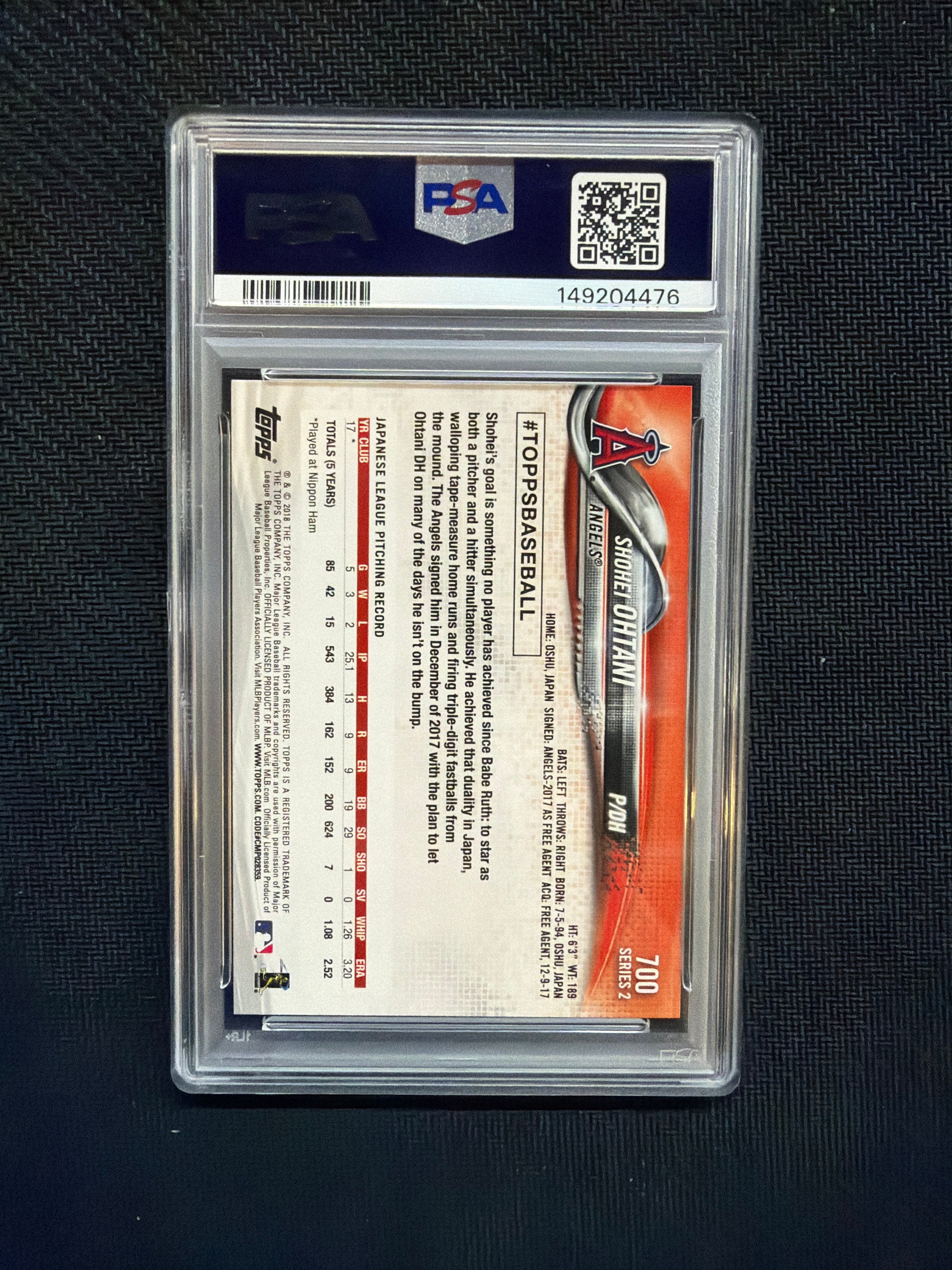 2018 Topps Shohei Ohtani 700 Rookie Pitching PSA 9 476
