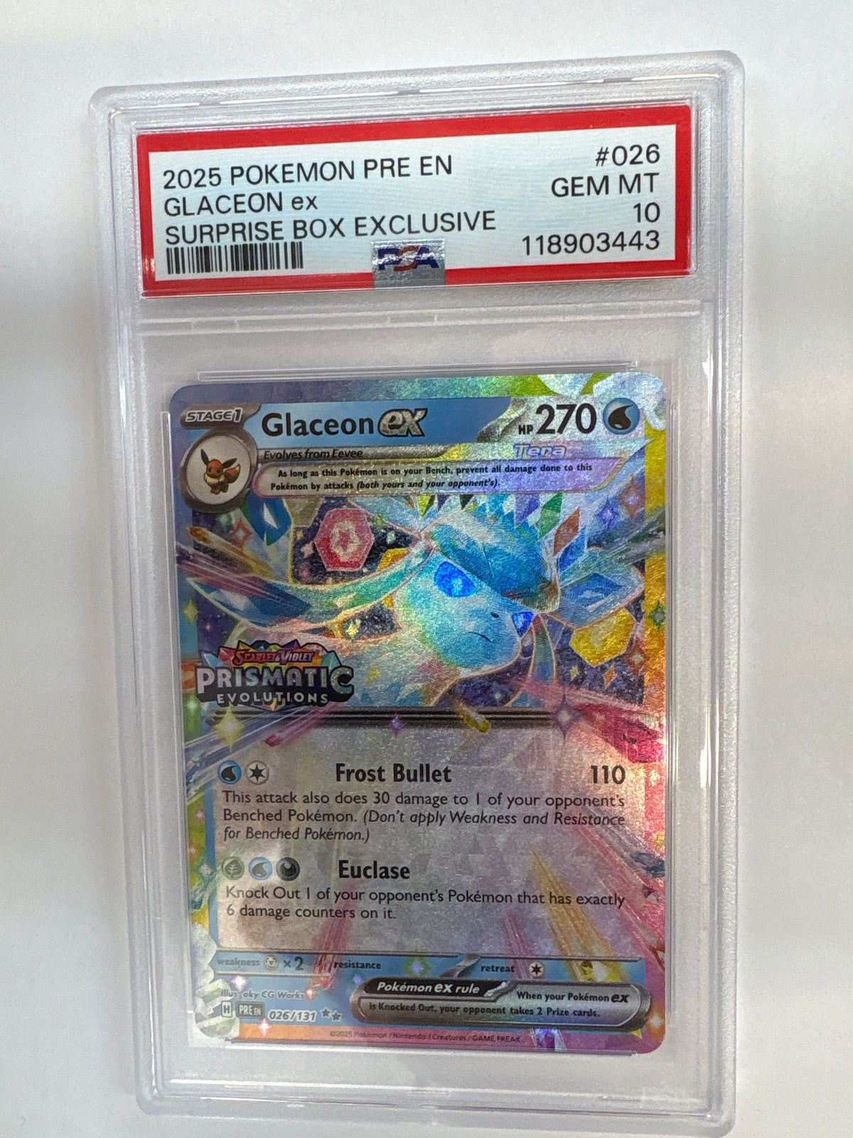 2025 Pokemon Prismatic Evolution Glaceon ex 026 PSA 10