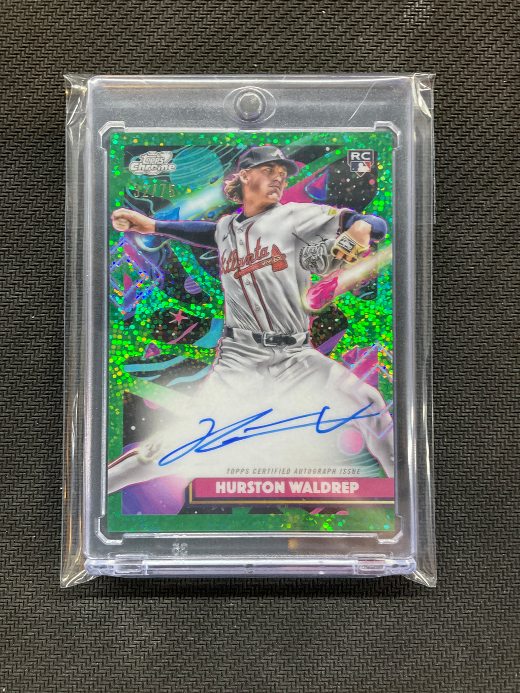 2025 Topps Chrome Cosmic Hurston Waldrep Green Auto /75 Braves