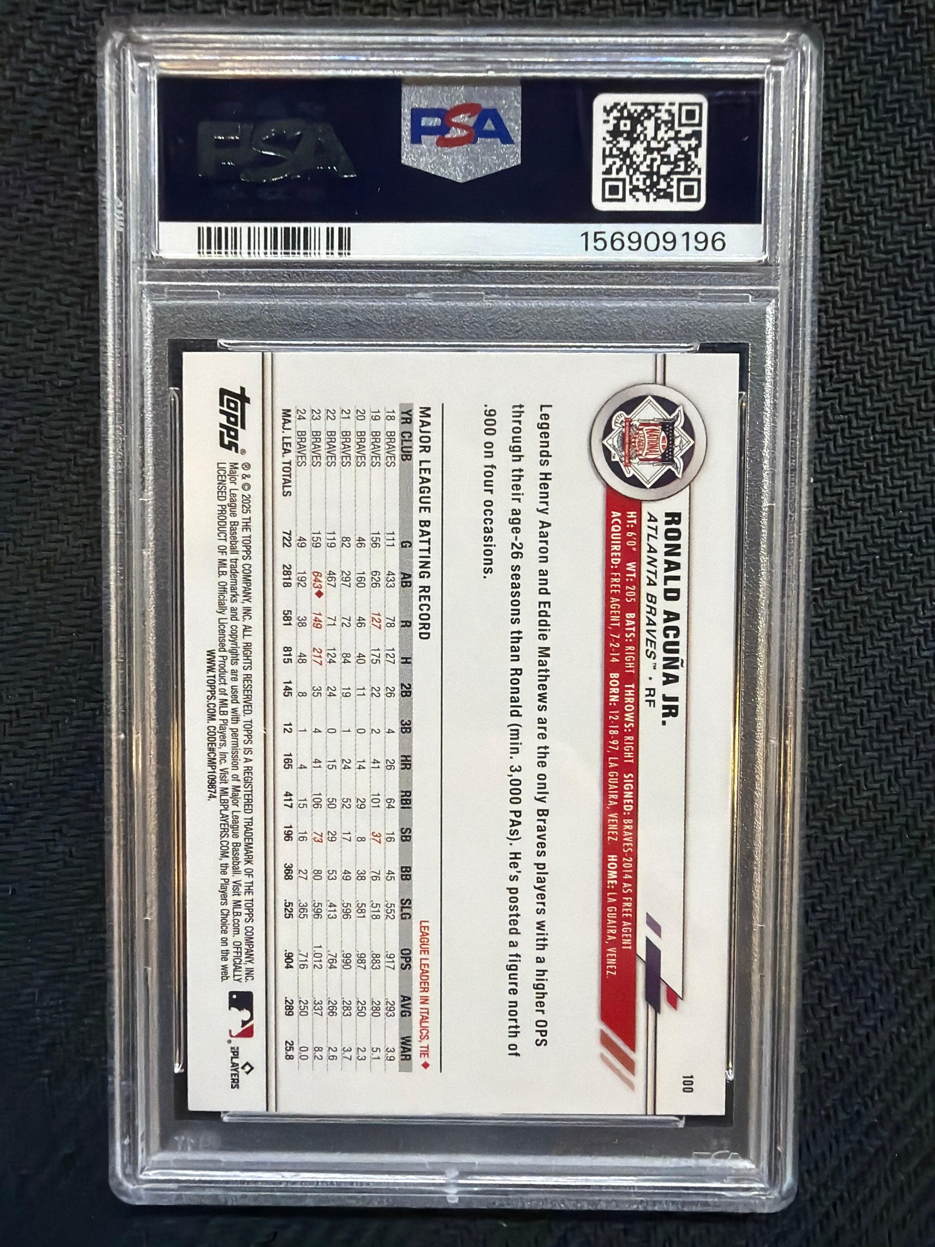 2025 Topps All-Star Game Ronald Acuna Jr #100 PSA 10 Braves 196