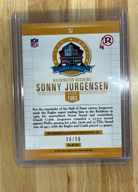 2013 Panini Sonny Jurgensen Auto Hall Of Fame /50