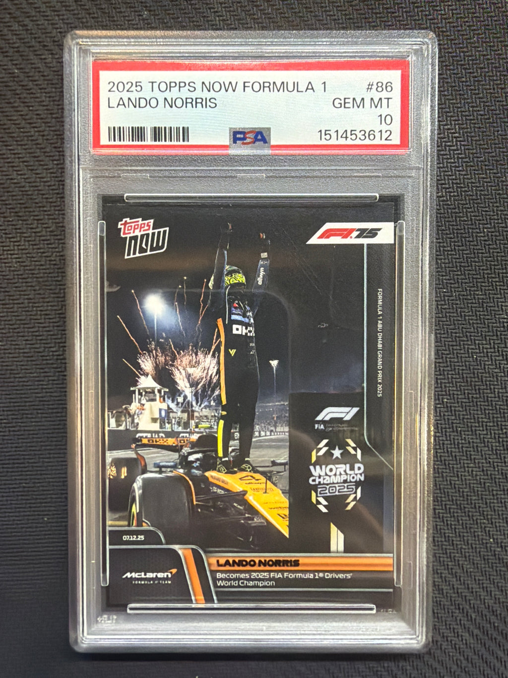 2025 Topps Now Formula 1 F1 Lando Norris #86 PSA 10 Mclaren 612