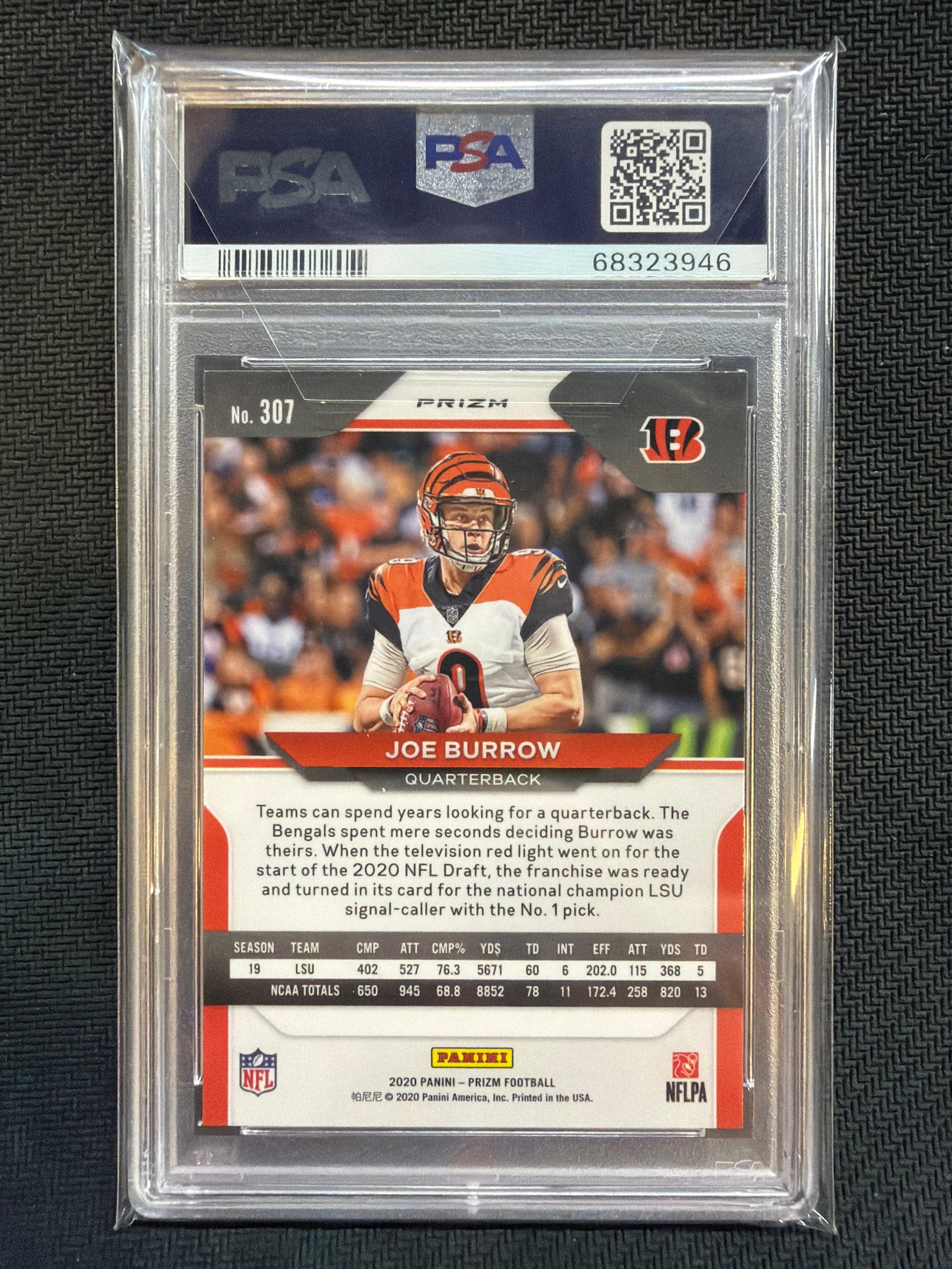 2020 Panini Prizm Joe Burrow Silver Prizm #307 Rookie PSA 9 Bengals