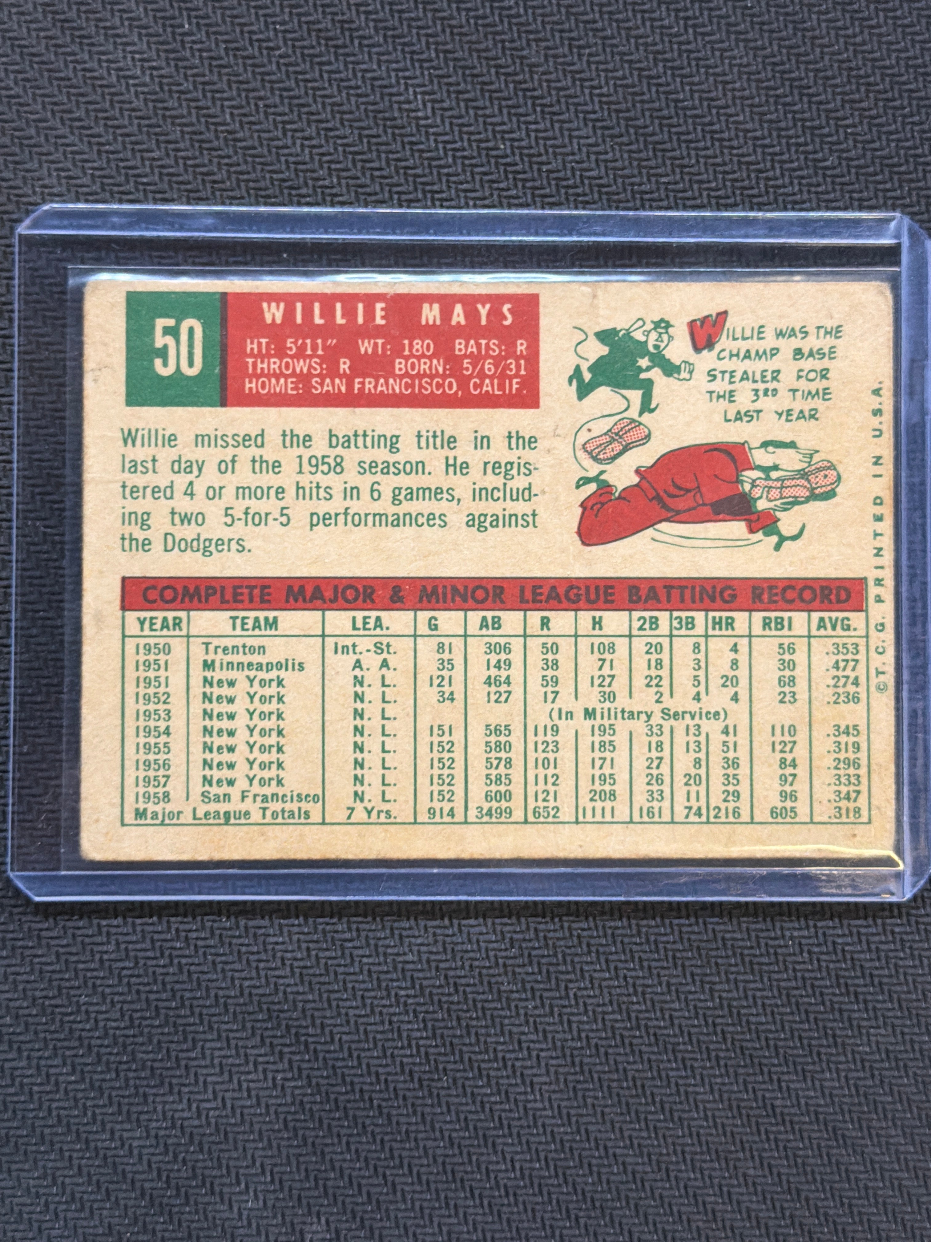 1959 Topps Willie Mayes #50 Giants 2