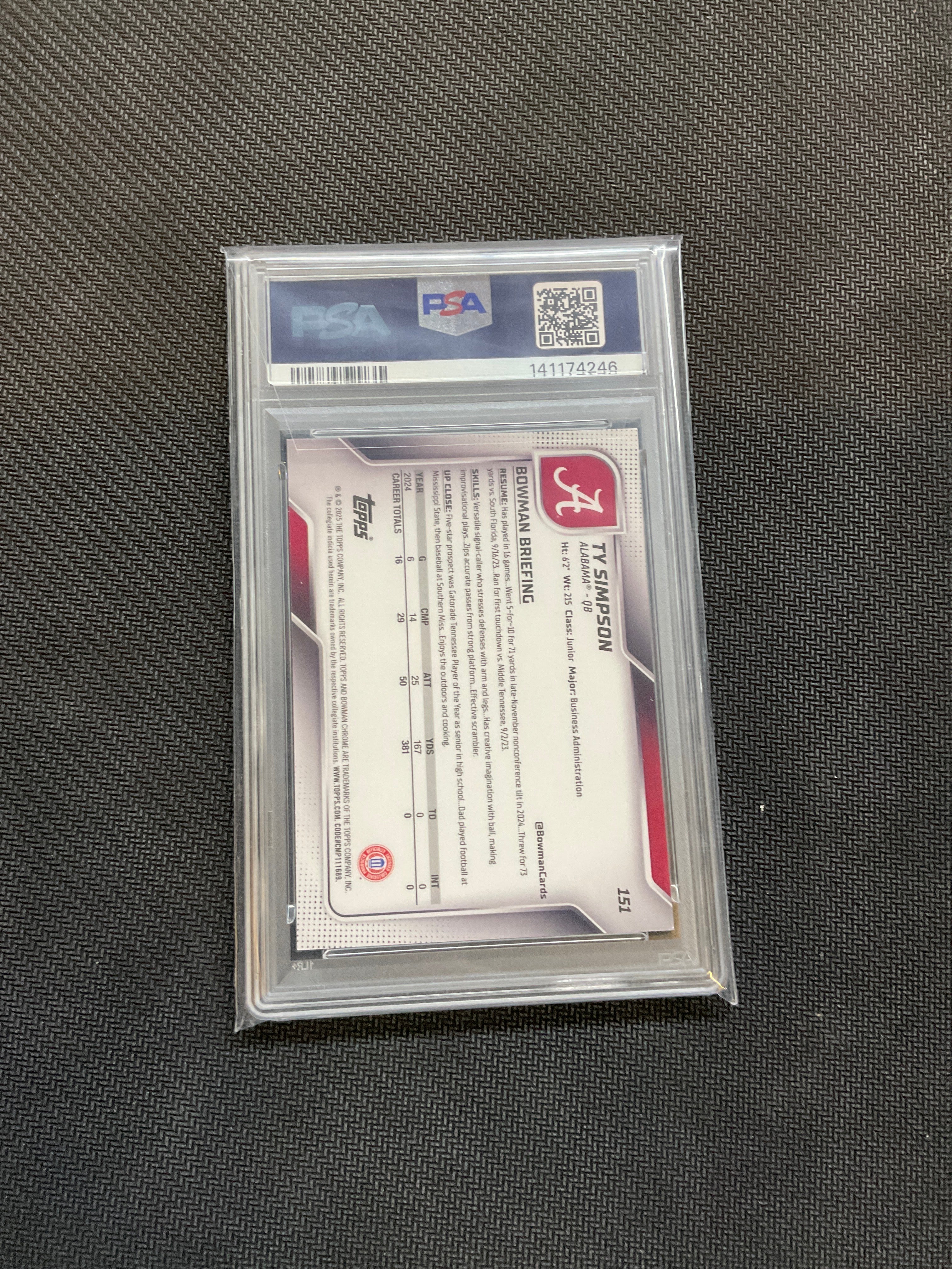 2025 Bowman U Chrome Ty Simpson Green Shimmer /99 PSA 9 Alabama