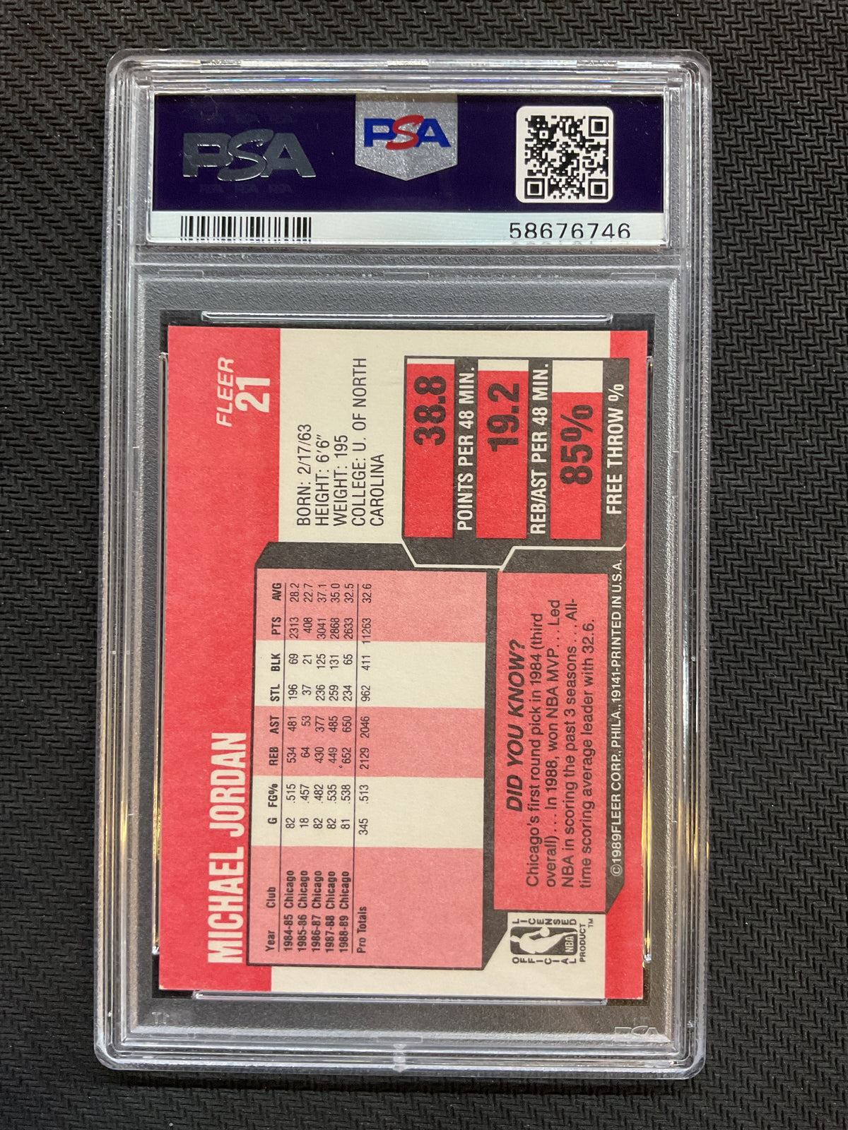 1989 Fleer Michael Jordan PSA 7 Bulls