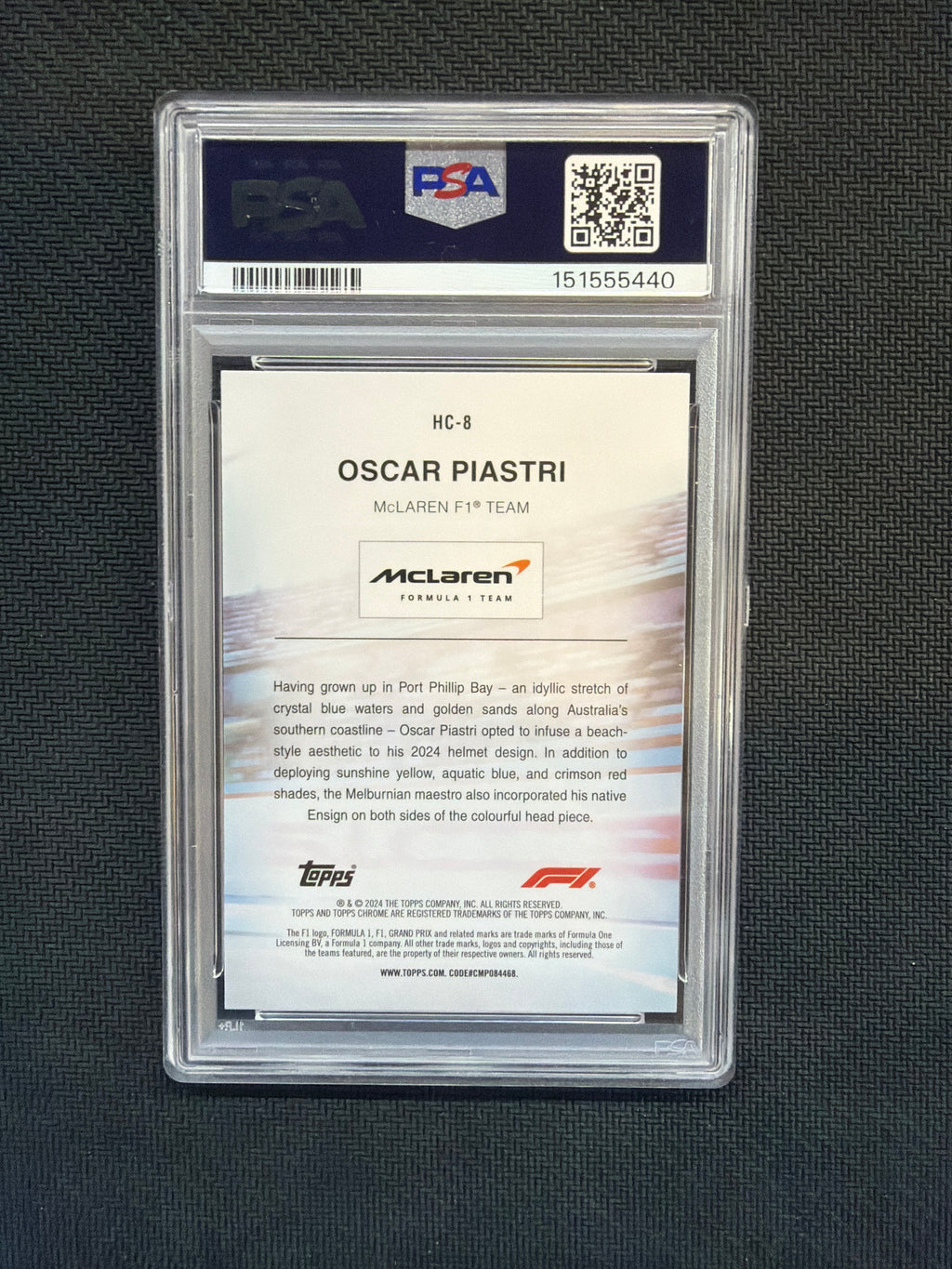 2024 Topps Chrome F1 Oscar Piastri Helmet Collection PSA 9 Mclaren