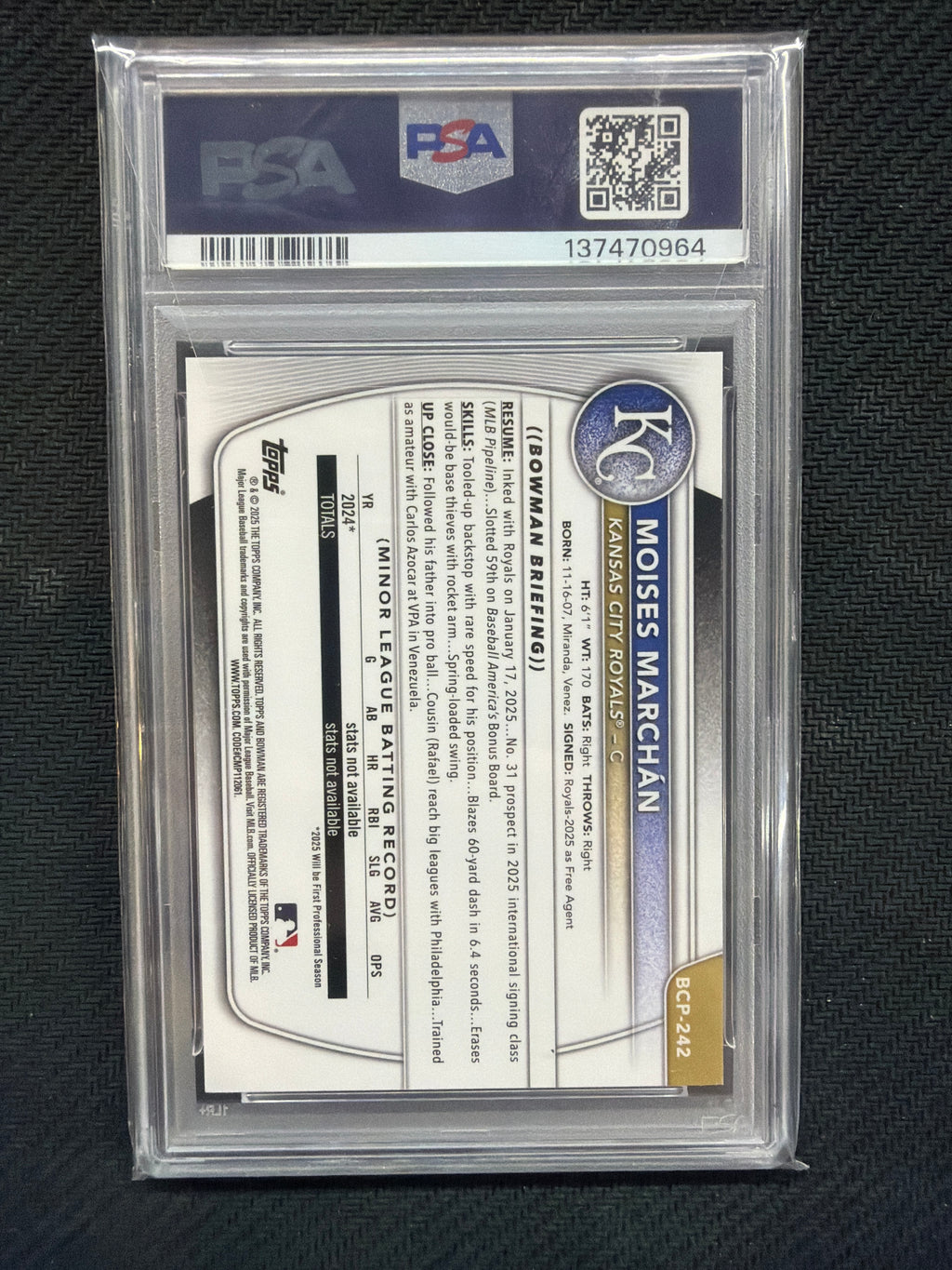 2025 Bowman Chrome Moises Marchan Sunflower Seeds PSA 9