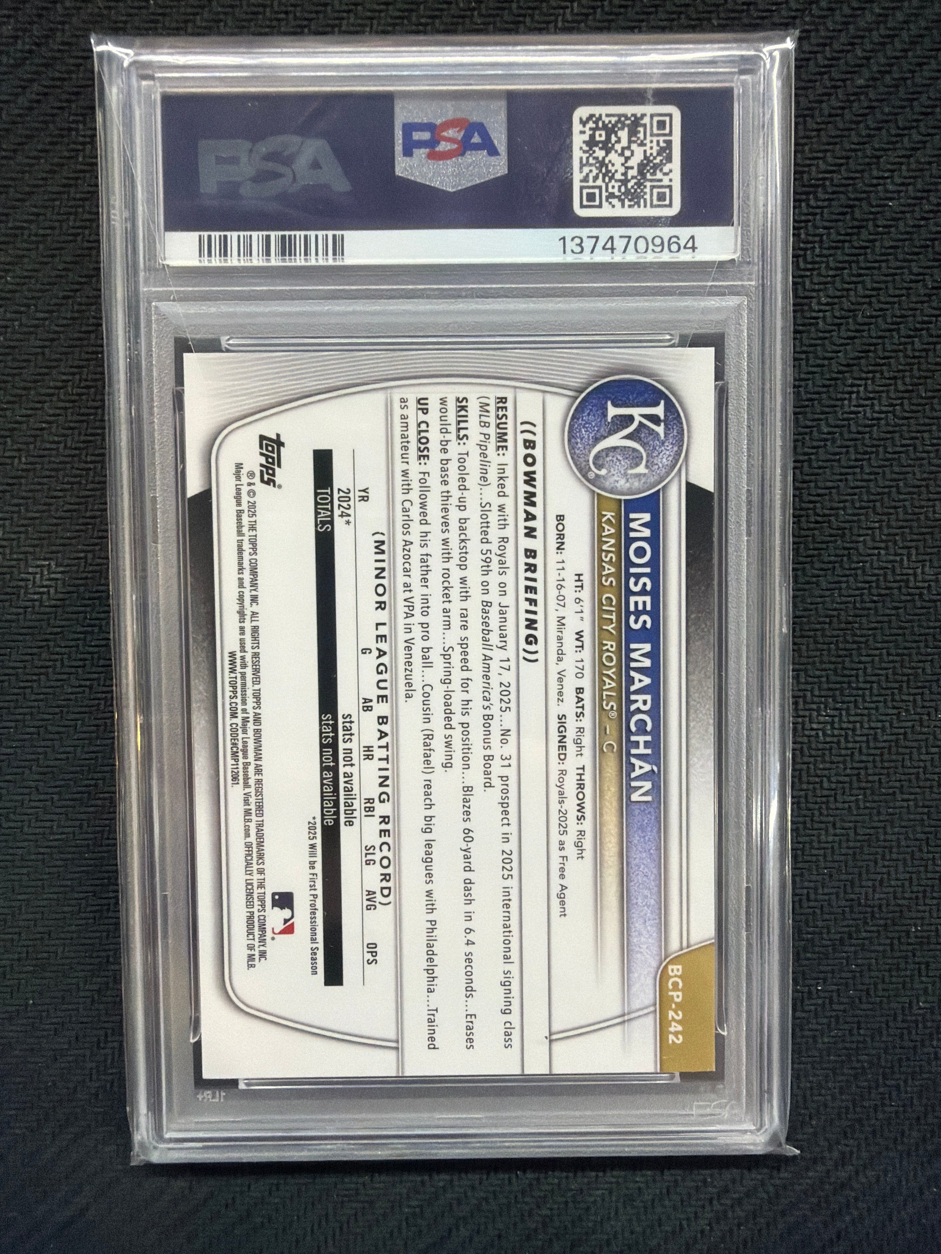 2025 Bowman Chrome Moises Marchan Sunflower Seeds PSA 9