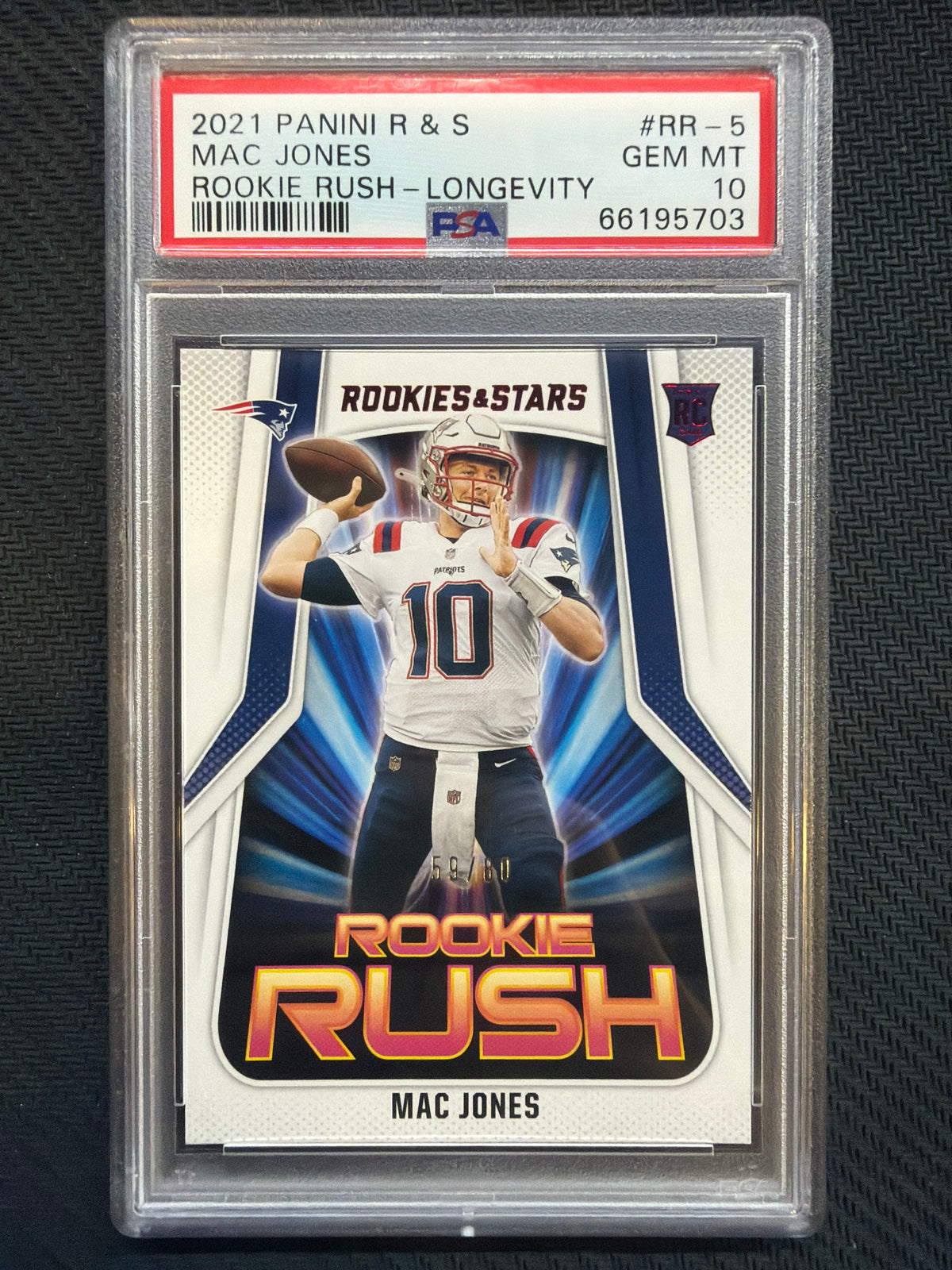 2021 Panini Rookie & Stars Mac Jones Rookie Rush Longevity PSA 10 Patriots