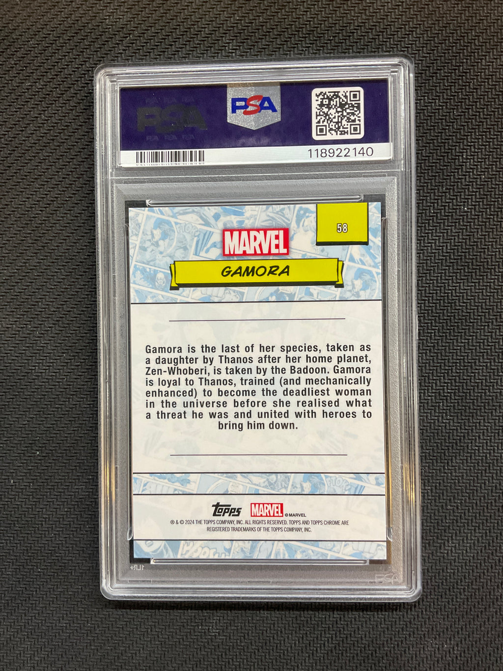2024 Topps Chrome Marvel Sapphire Gamora Orange /25 PSA 10 140