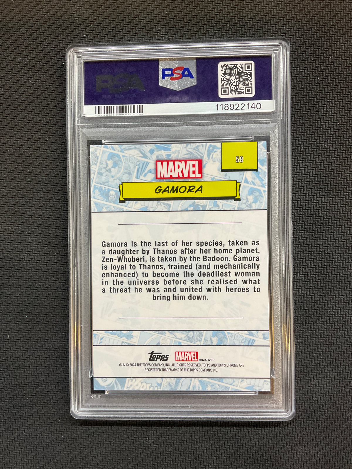 2024 Topps Chrome Marvel Sapphire Gamora Orange /25 PSA 10 140