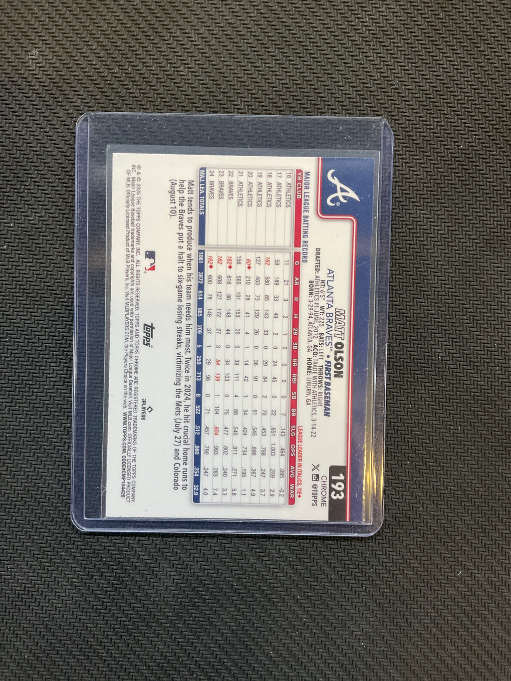 2025 Topps Chrome Logofractor Matt Olson Green /99 Braves