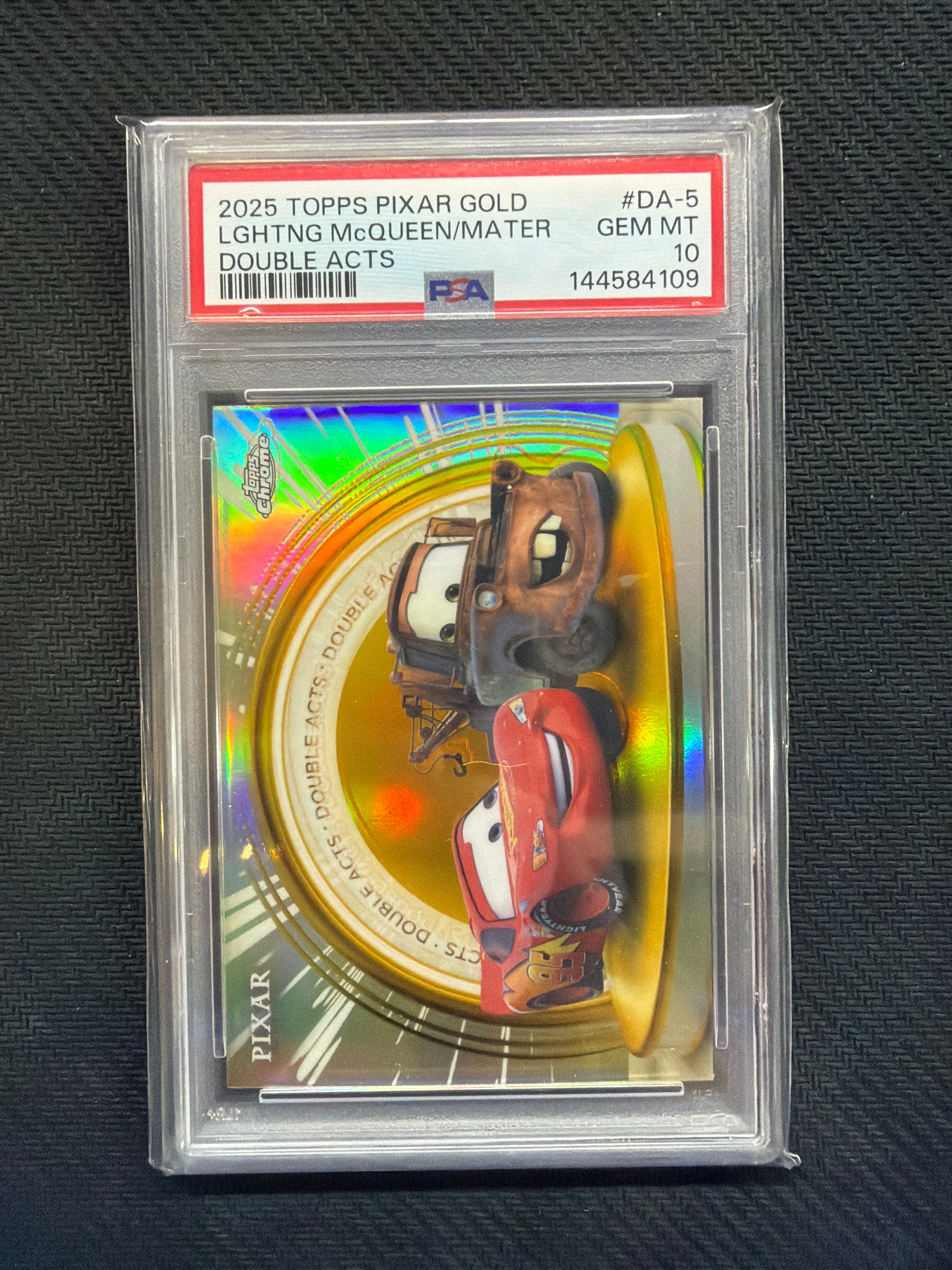 2025 Topps Pixar Gold Lightning Mcqueen Tow Mater Double Acts PSA 10 109