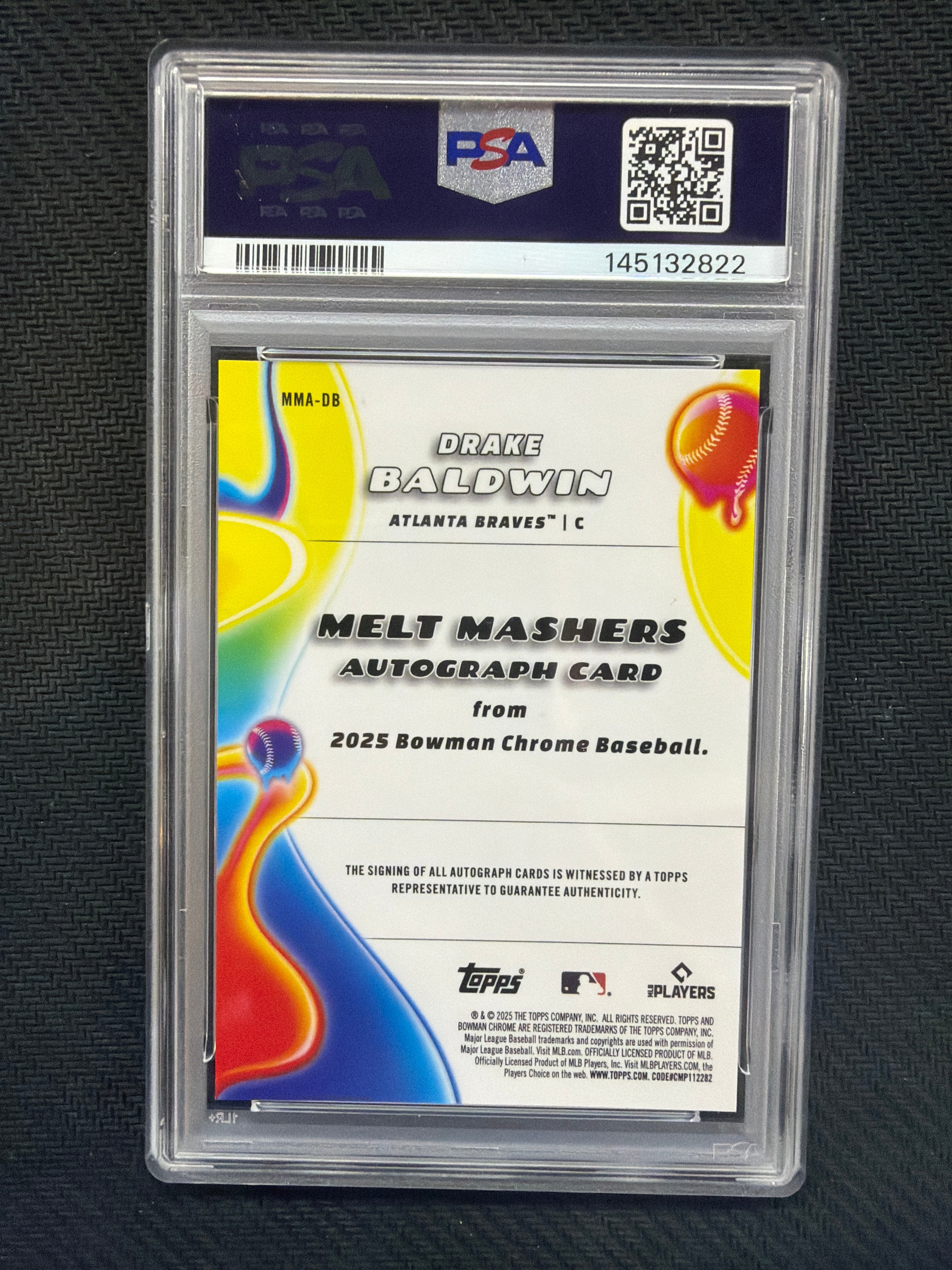 2025 Bowman Chrome Drake Baldwin Rookie Auto Melt Mashers PSA 9 Braves 822