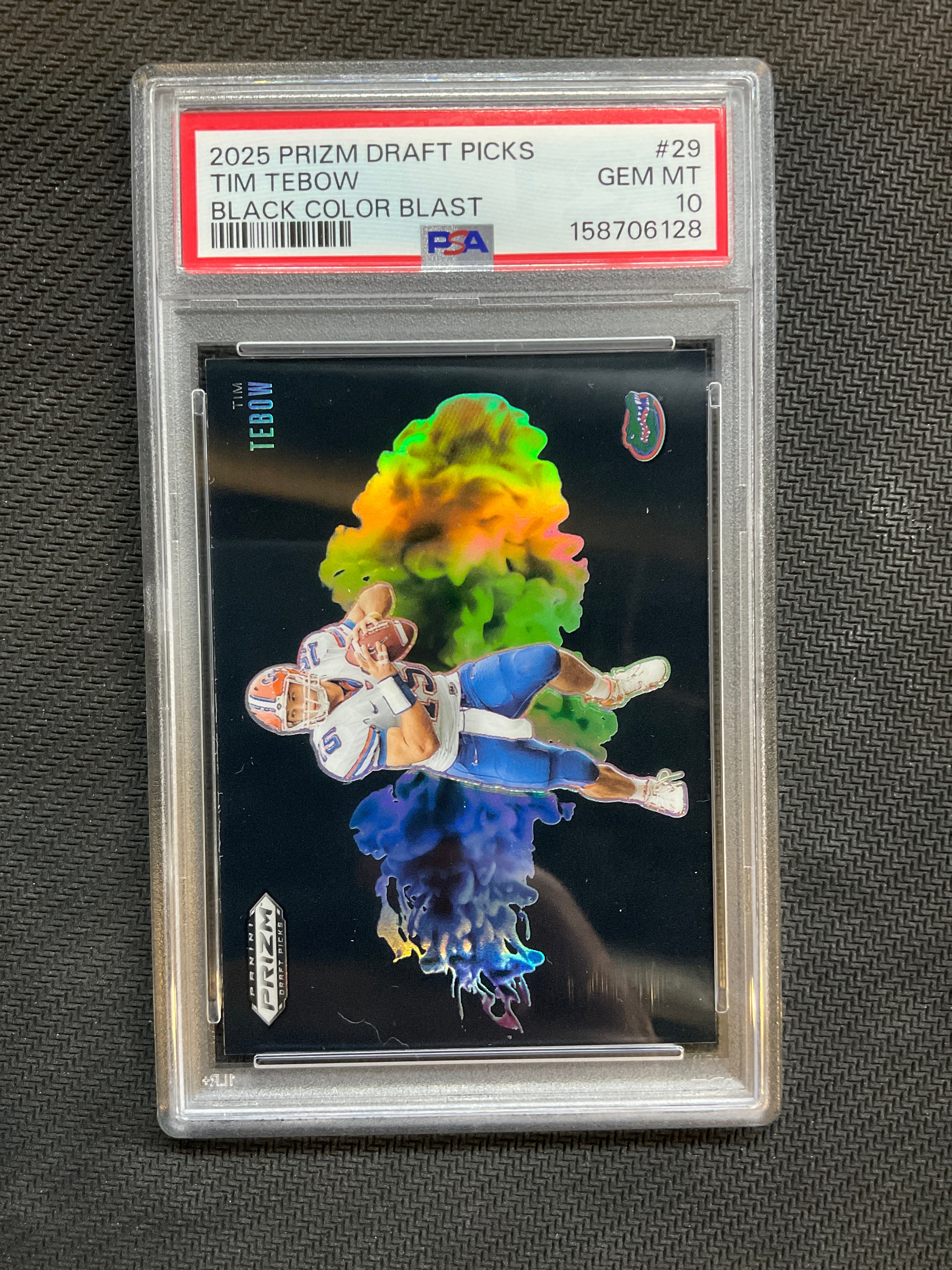 2025 Prizm Draft Picks Tim Tebow Black Color Blast PSA 10 Florida