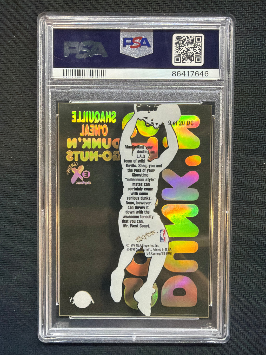 1998 Skybox E-X Century Saquille O'Neal Dunk 'N Go-Nuts #9DG PSA 8 Lakers