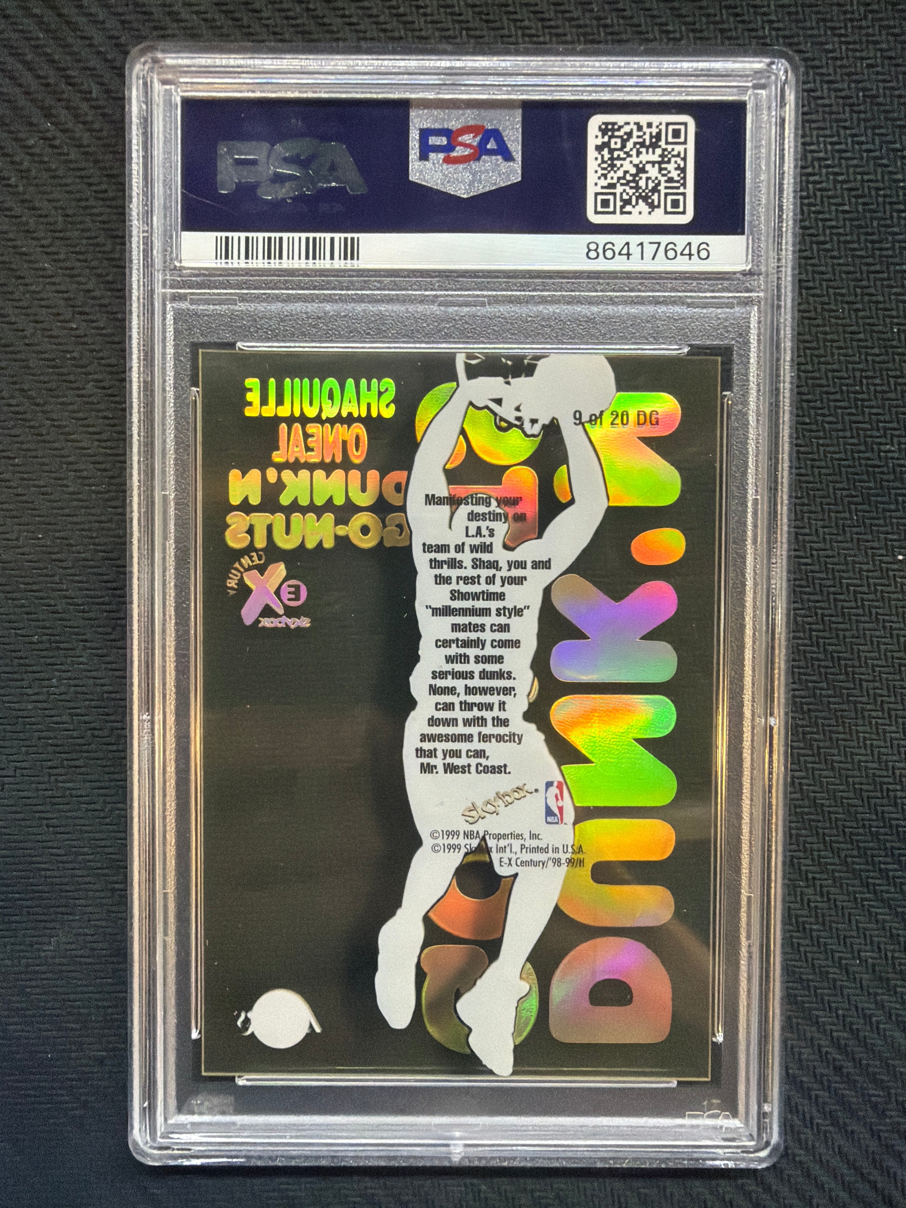 1998 Skybox E-X Century Saquille O'Neal Dunk 'N Go-Nuts #9DG PSA 8 Lakers