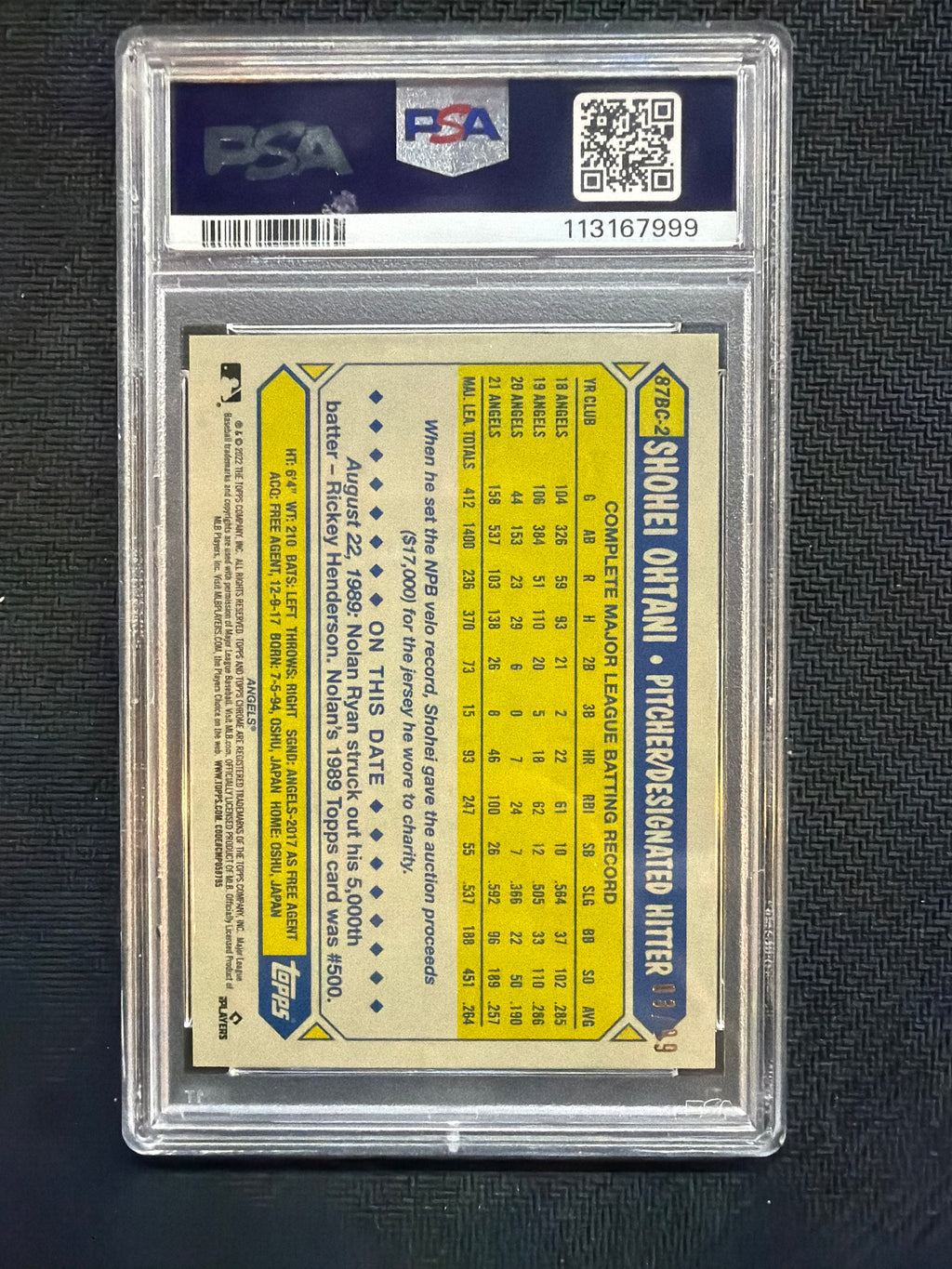 2022 Topps Chrome Ben Baller Shohei Ohtani Green /99 PSA 8 999