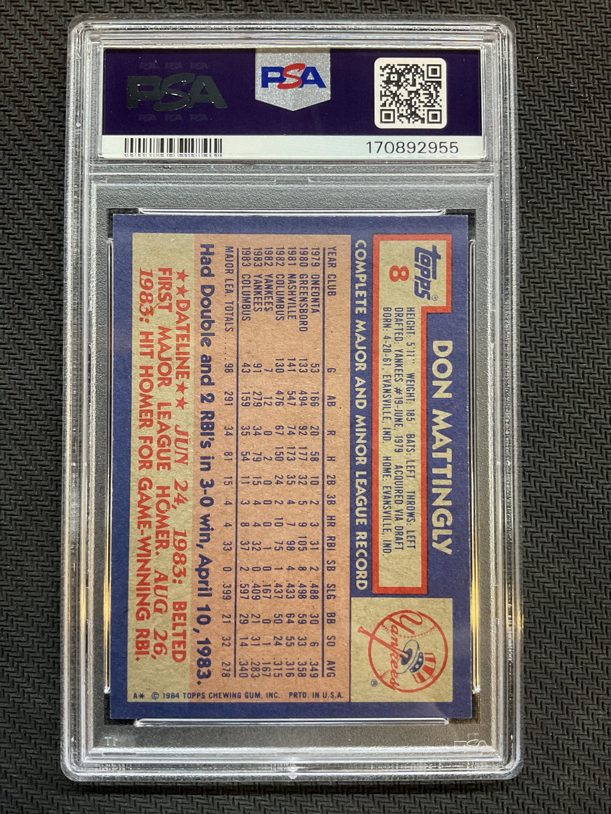 1984 Topps #8 Don Mattingly PSA 9 955