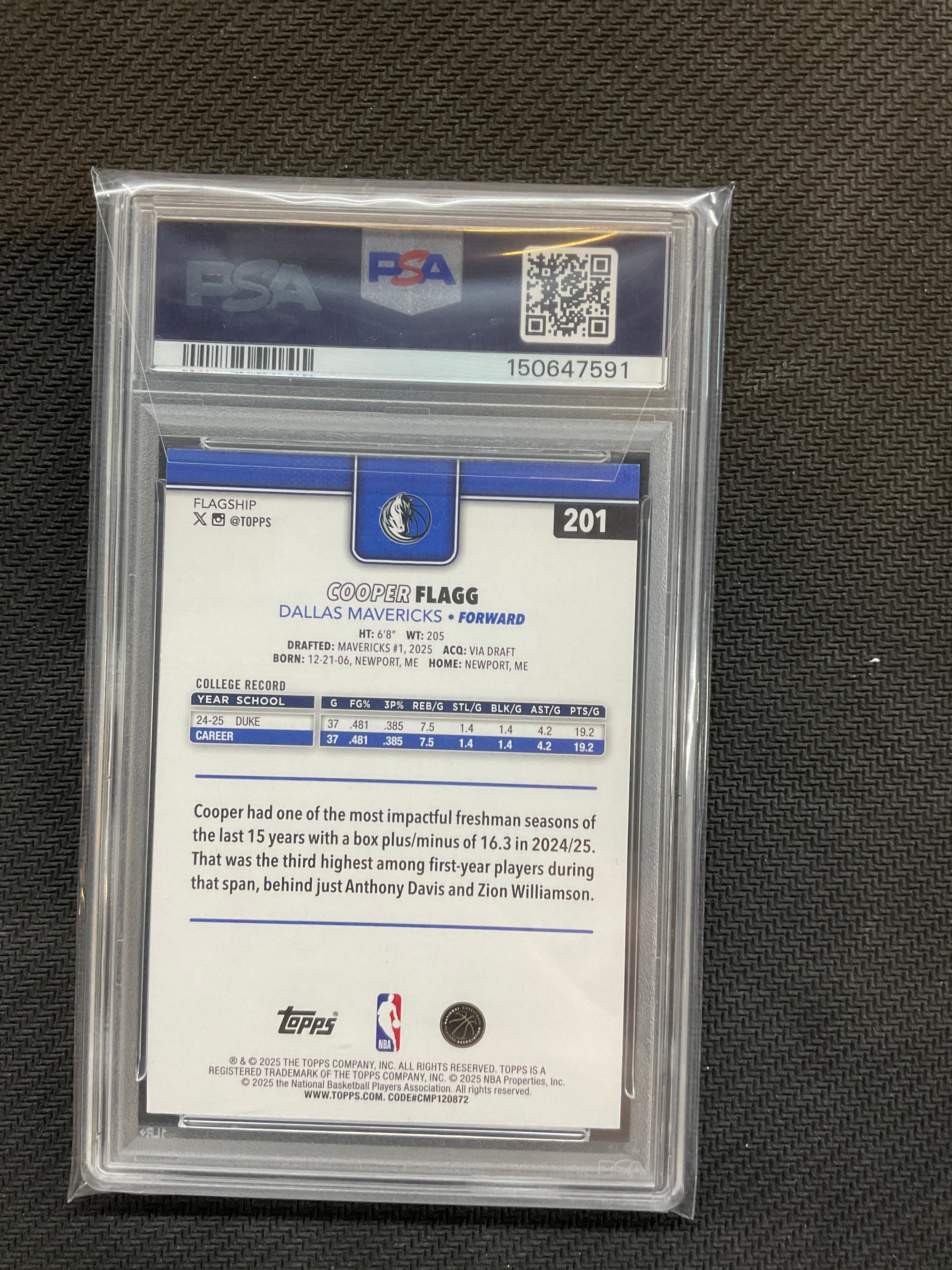 2025/26 Topps Cooper Flagg Rookie Holo Foil #201 PSA 10