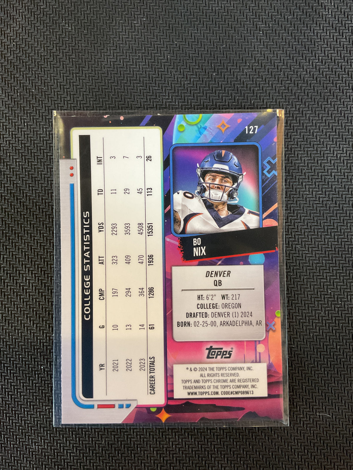 2024 Topps Chrome Cosmic Bo Nix Purple Nebula /150 Rookie Broncos