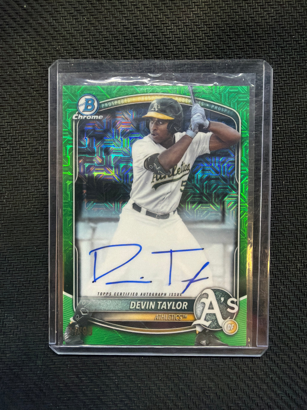 2025 Bowman Chrome Devin Taylor Mega Green Auto /99 A's
