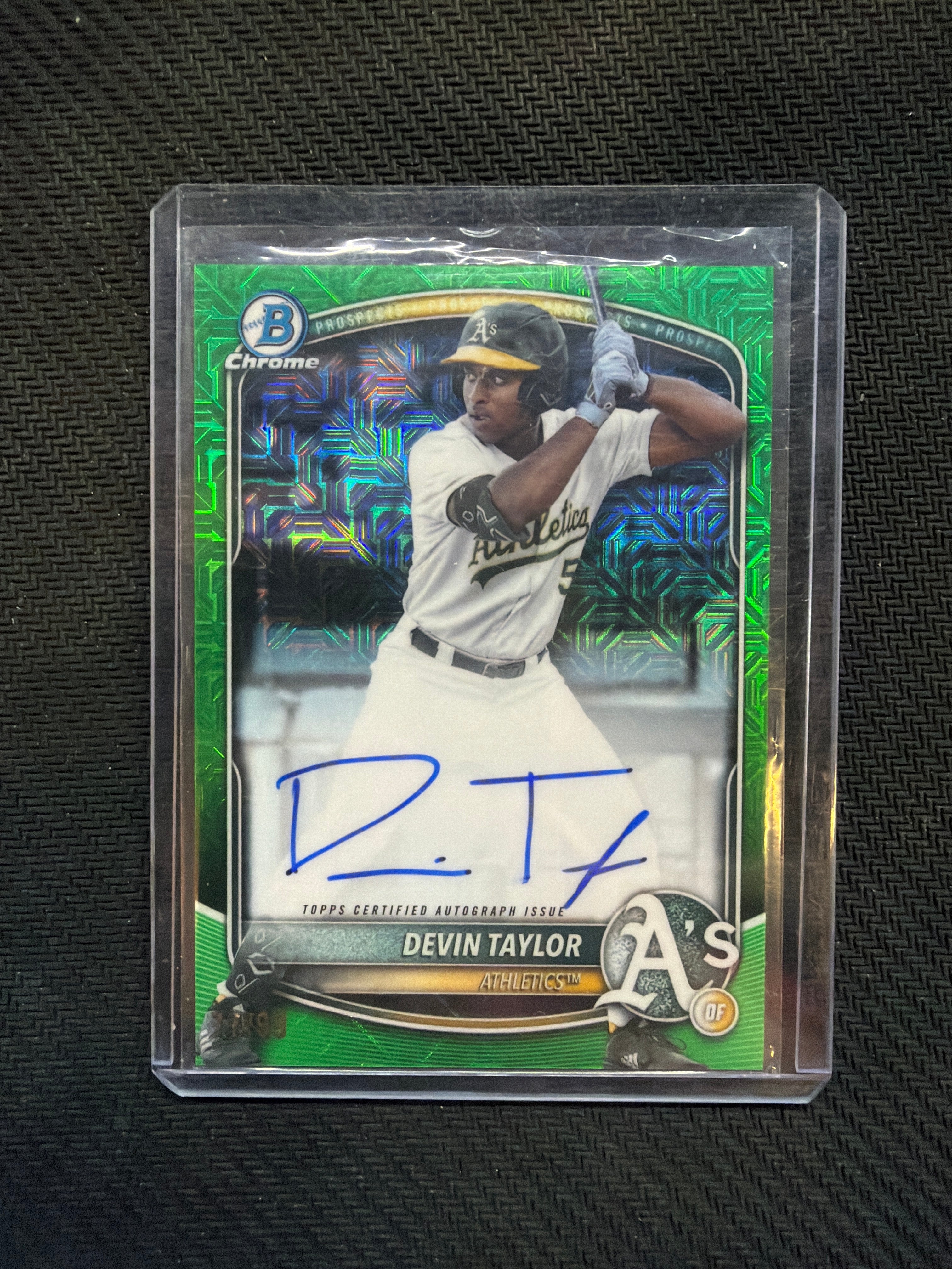 2025 Bowman Chrome Devin Taylor Mega Green Auto /99 A's