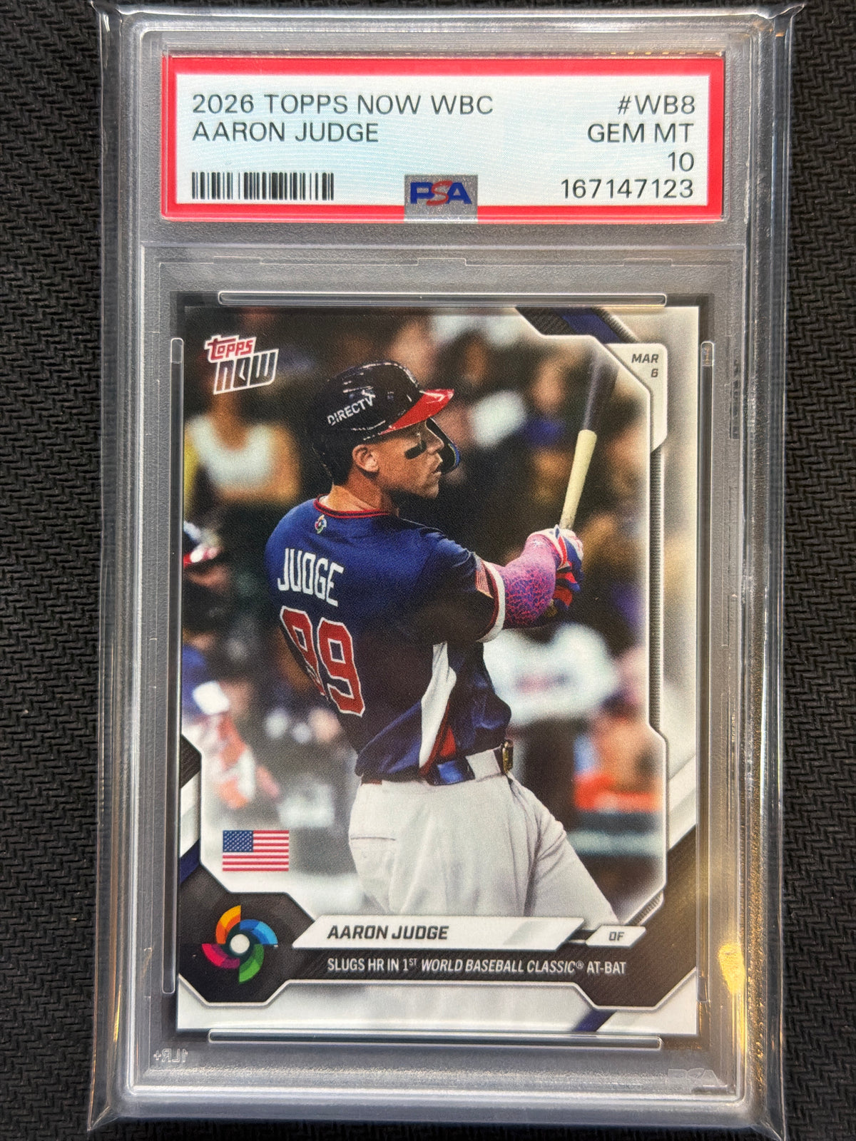 2026 Topps Now WBC Aaron Judge #WB8 Slugs 1st HR PSA 10 123