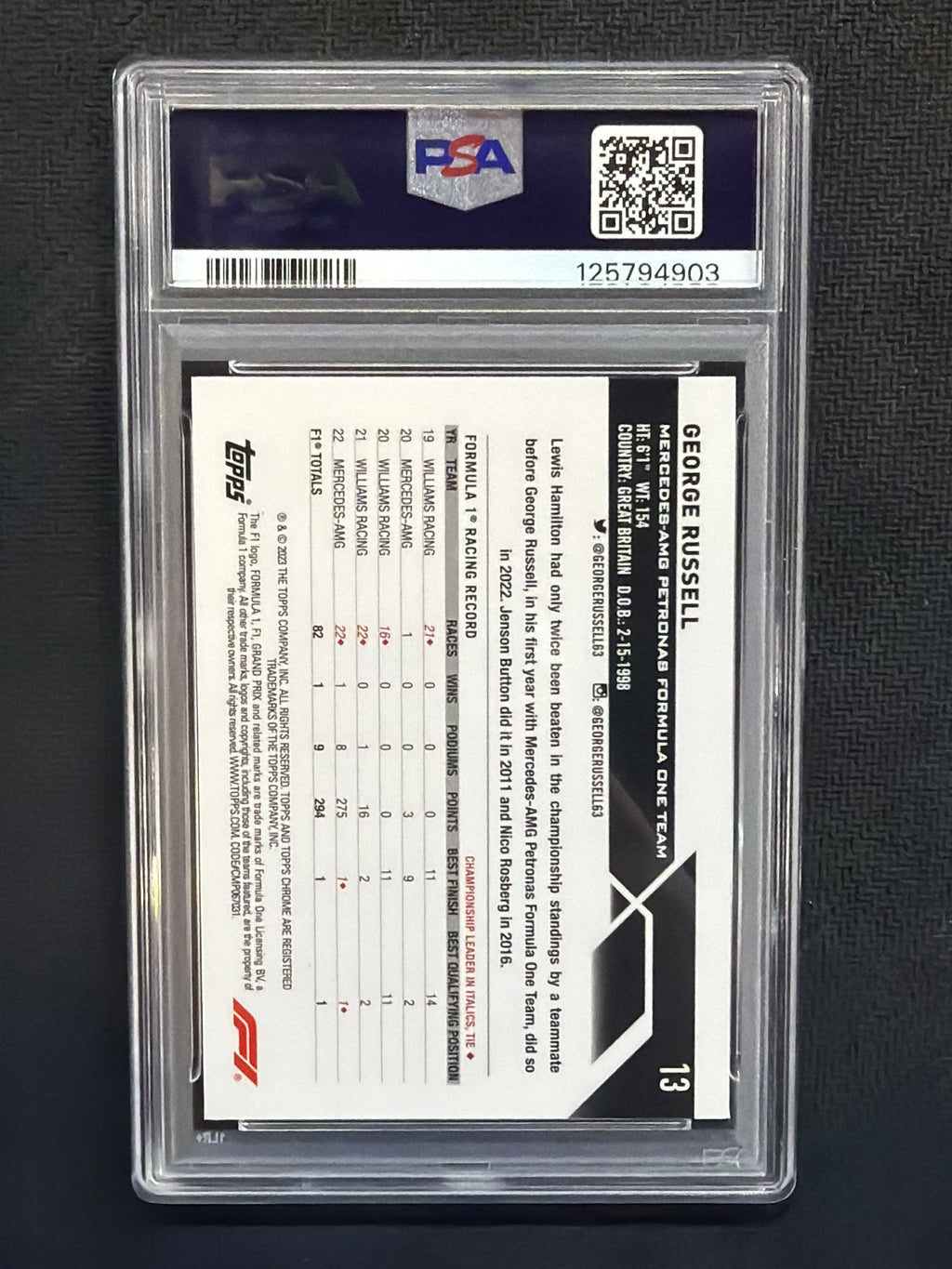 2023 Topps Chrome F1 George Russell Orange Checker /25 PSA 9 903